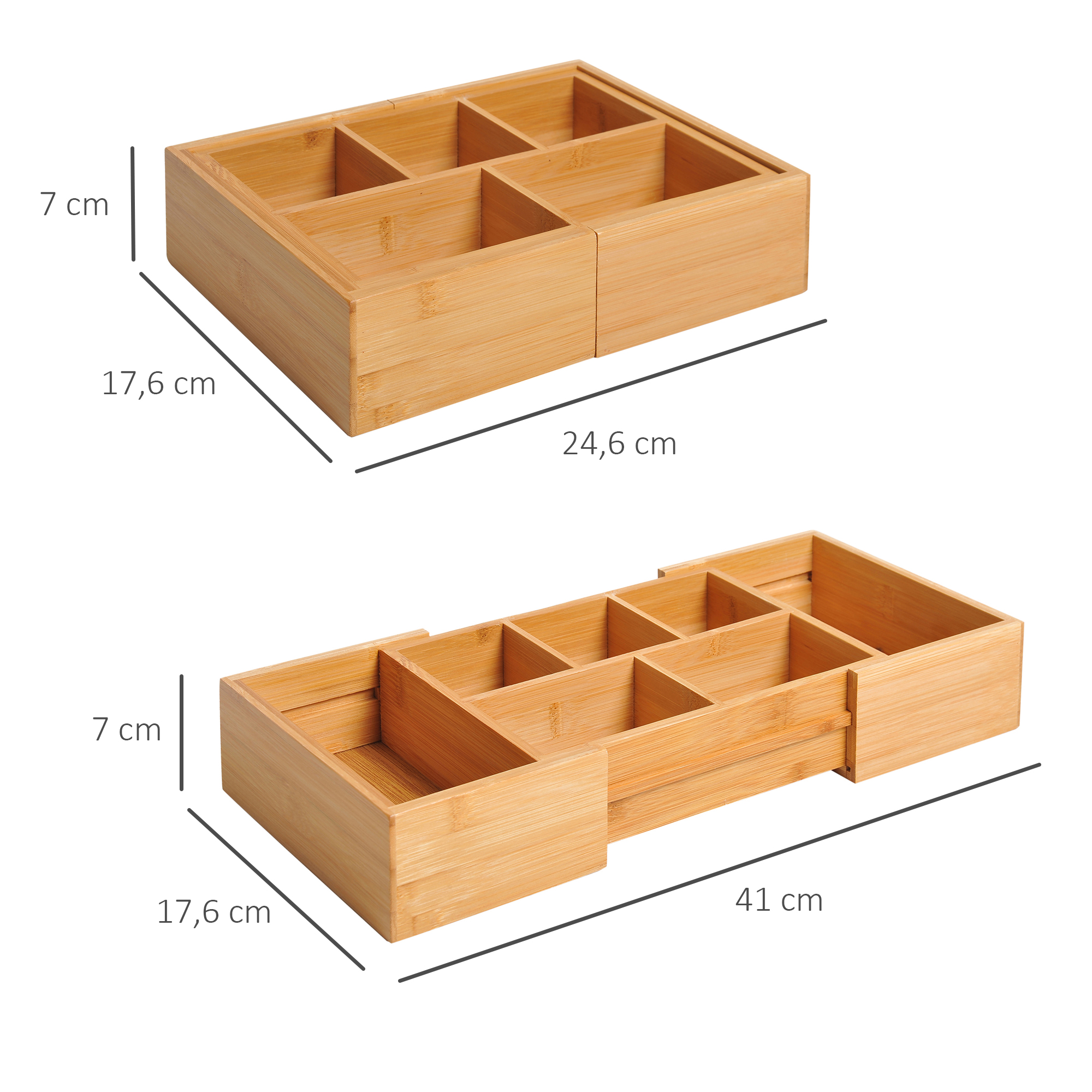 Aufbewahrungsbox Ordnungsbox Schubladen Organizer ausziehbar Bambus Natur 24,6 x 17,6 x 7 cm