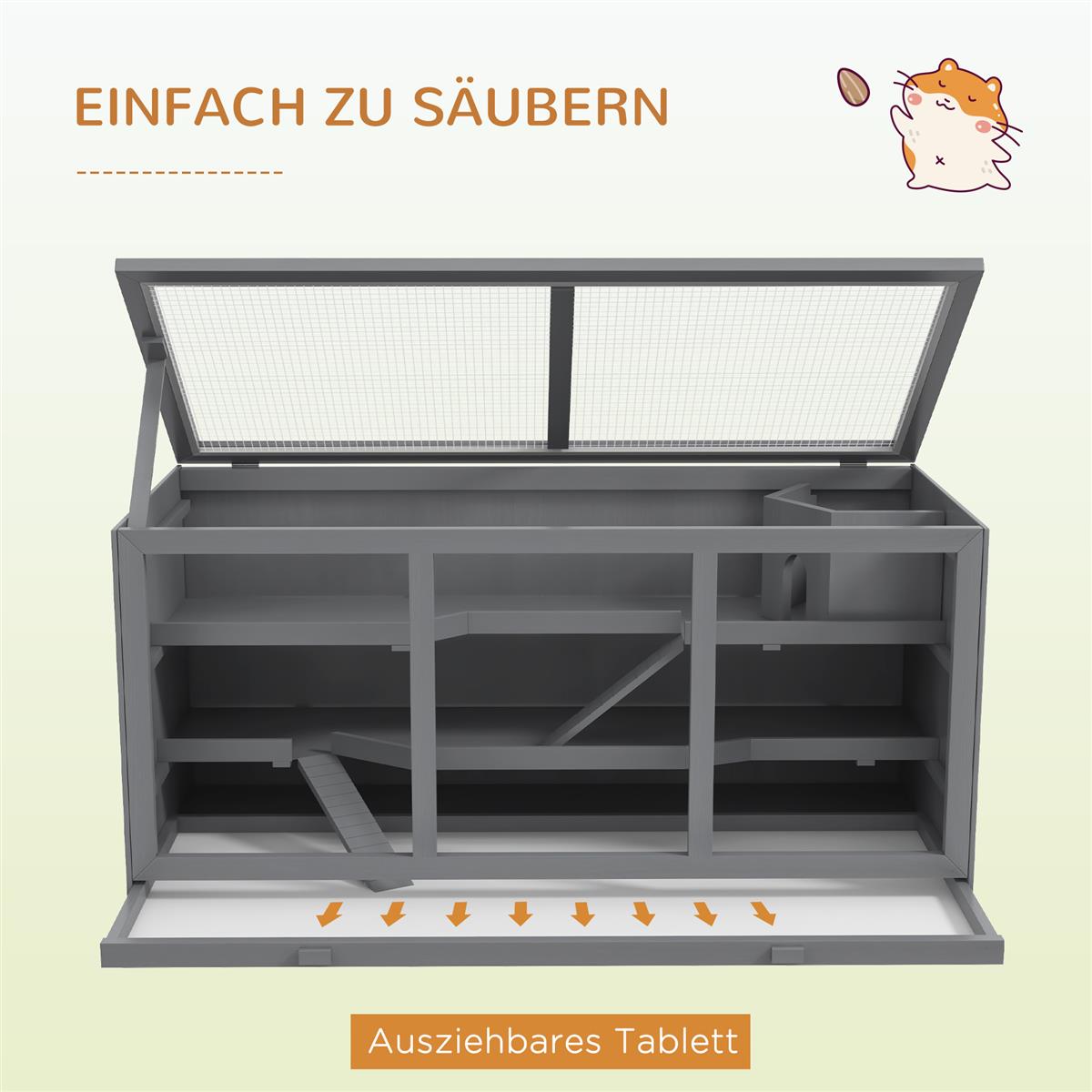 Zwerghamsterkäfig, Nagerkäfig, Kleintierbox, abschließbar, Holz, pflegeleicht, Grau