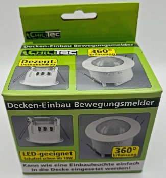 Decken-Einbau-Bewegungsmelder 360°, PIR, LED geeignet, 6m Detektion, weiß