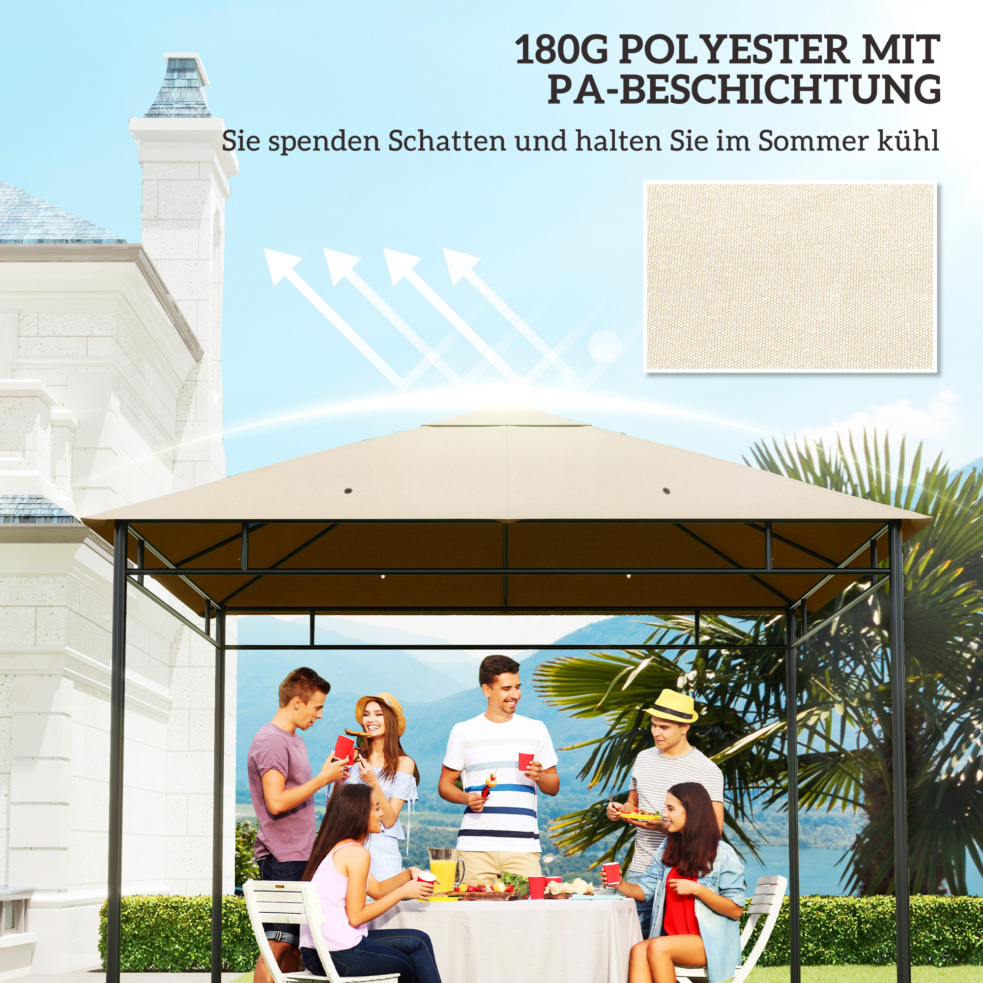 Ersatzdach für Pavillon 3x3m wasserabweisend Pavillondach mit 8 Wasserabflusslöcher Cremeweiß