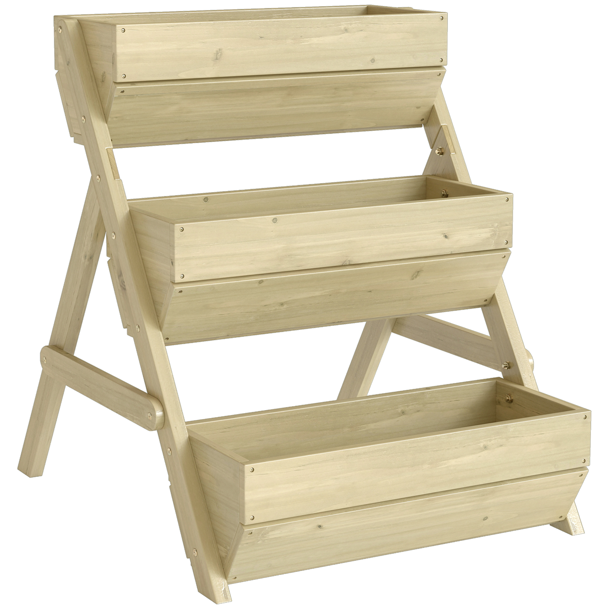 Vertikales Hochbeet mit 3 Etagen Vertikalbeet aus Holz Blumenkasten mit 3 Pflanzkästen Ablauflöchern Grün