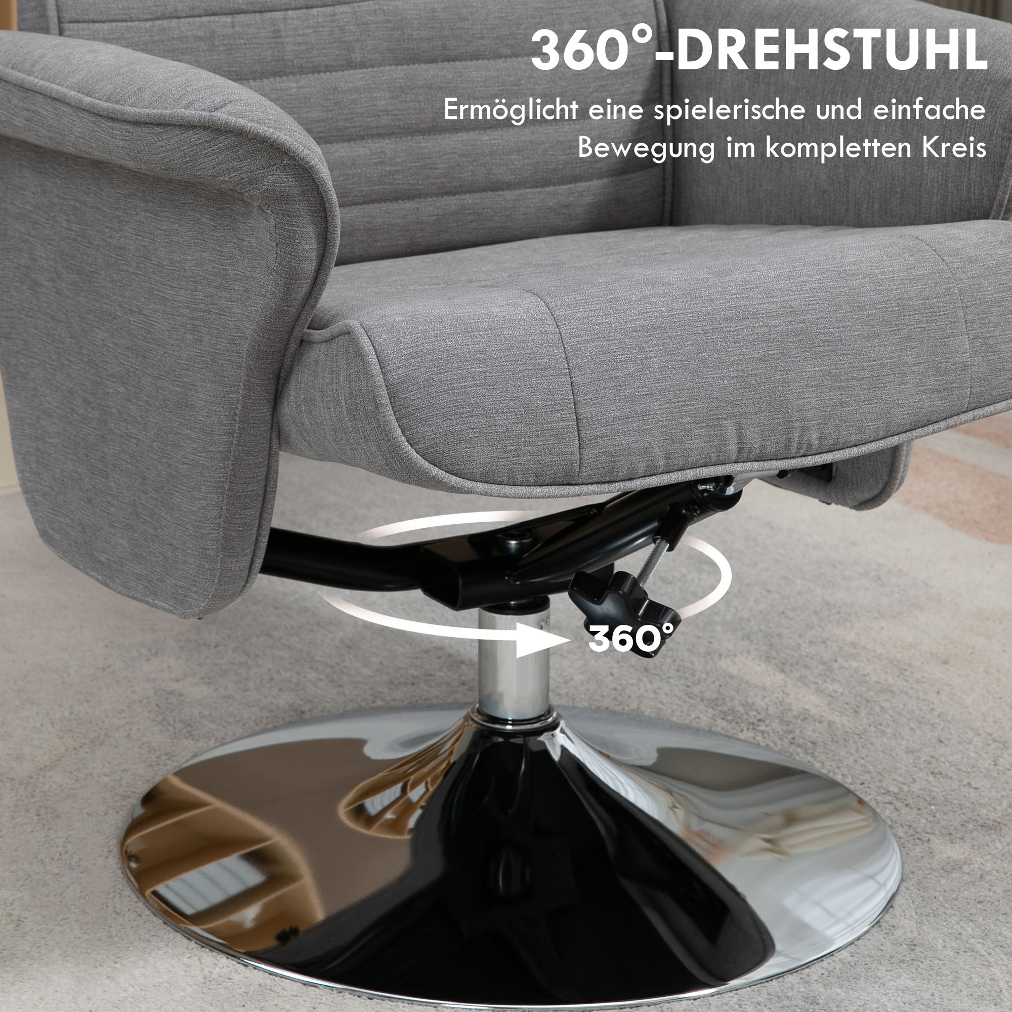 Relaxsessel mit Hocker, drehbar, neigbare Rückenlehne, bis 150 kg, 69 x 71 x 104 cm, Grau