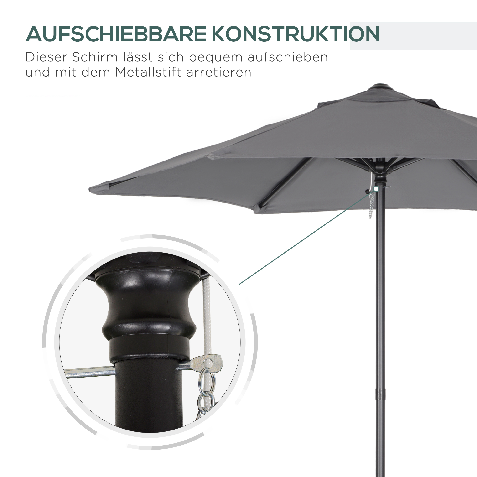 Sonnenschirm Ø196 cm, sechseckig Balkonschirm für Strand Balkon Garten, Dunkelgrau