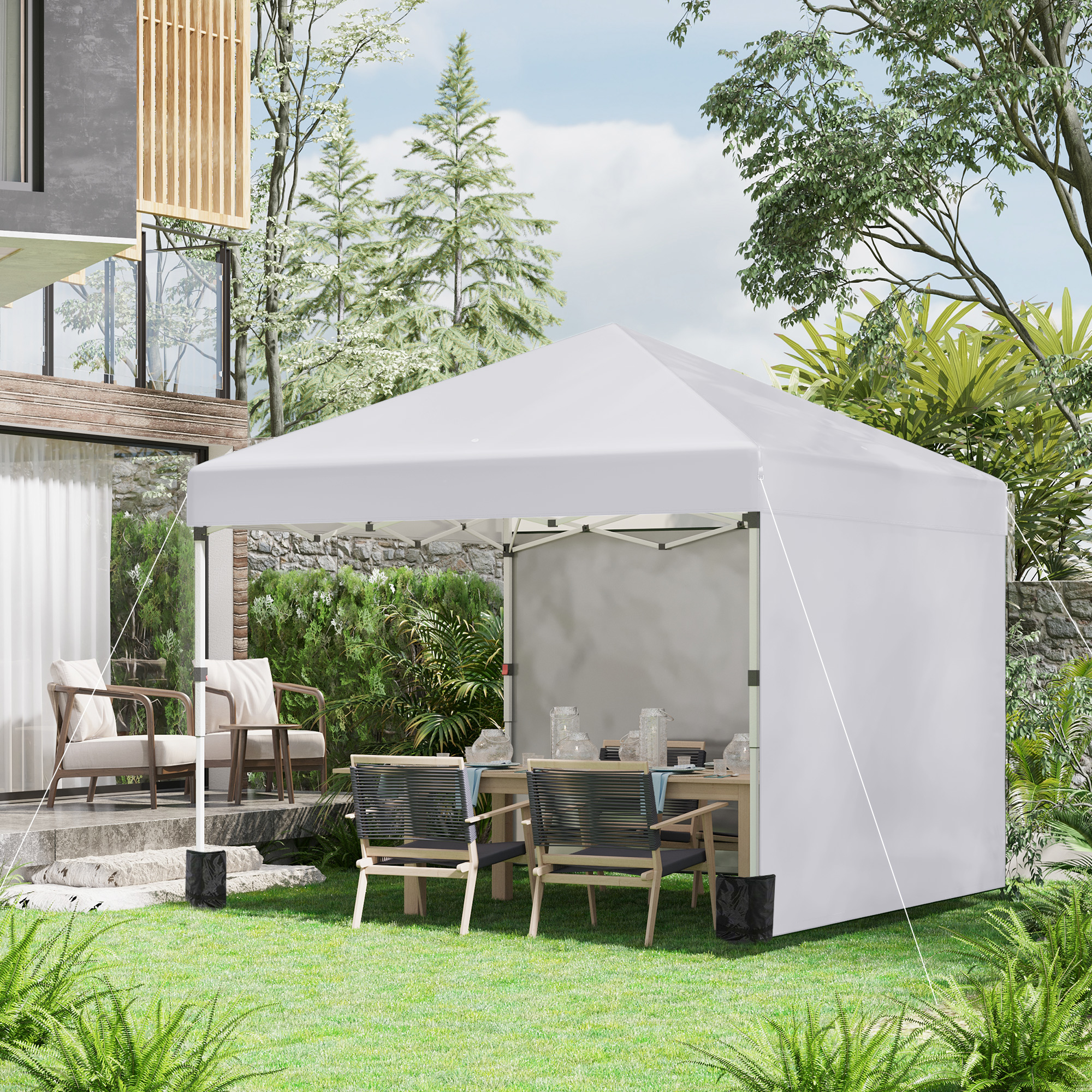 Faltpavillon, 2 Seitenwände, höhenverstellbar, mit Transporttasche, rostfreies Stahlgestell, 3x3 m, Weiß