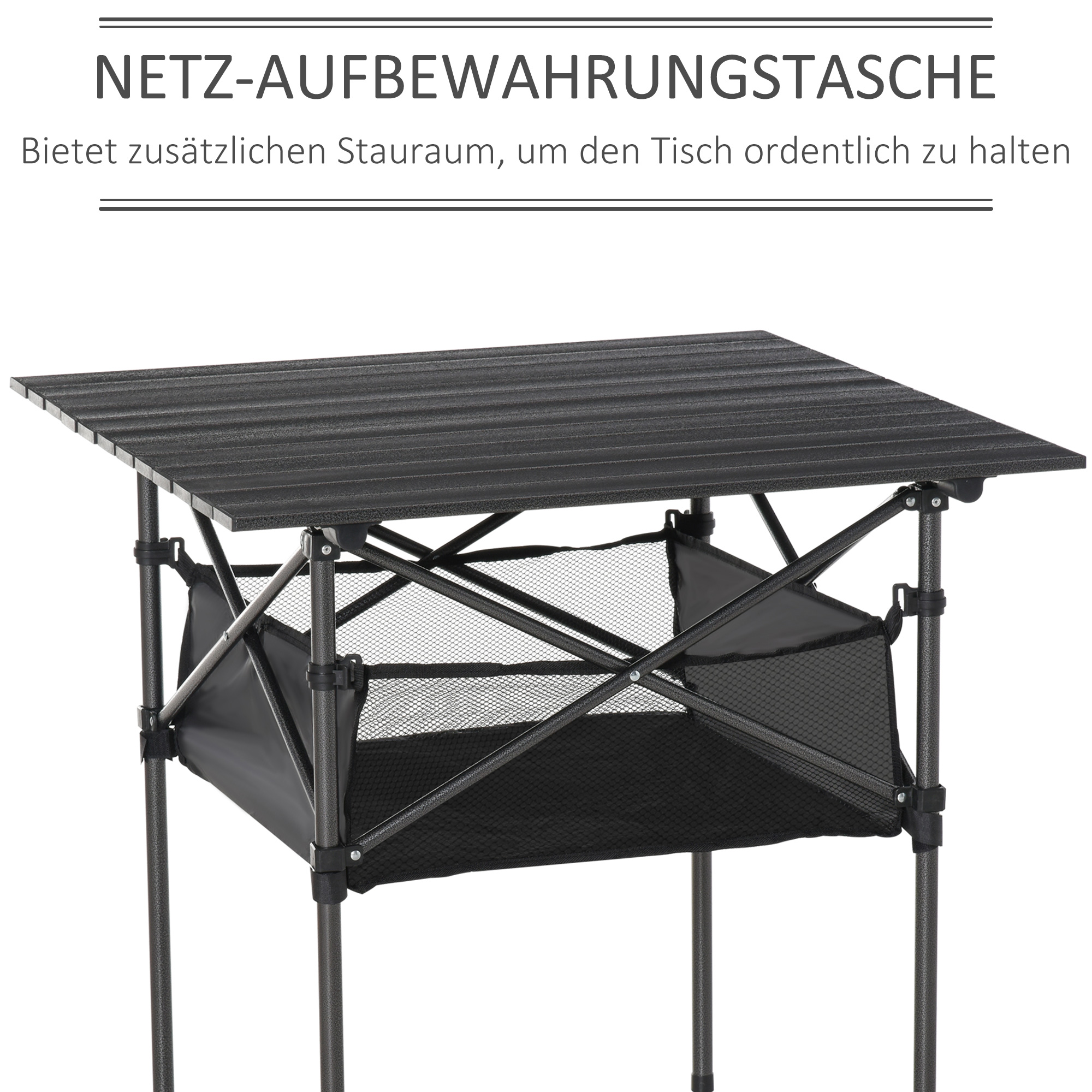 Campingtisch aus Aluminium faltbar Klapptisch Falttisch mit Netztasche tragbarer Picknicktisch für Camping Garten Party Picknick Balkon Schwarz 70 x 70 x 69 cm