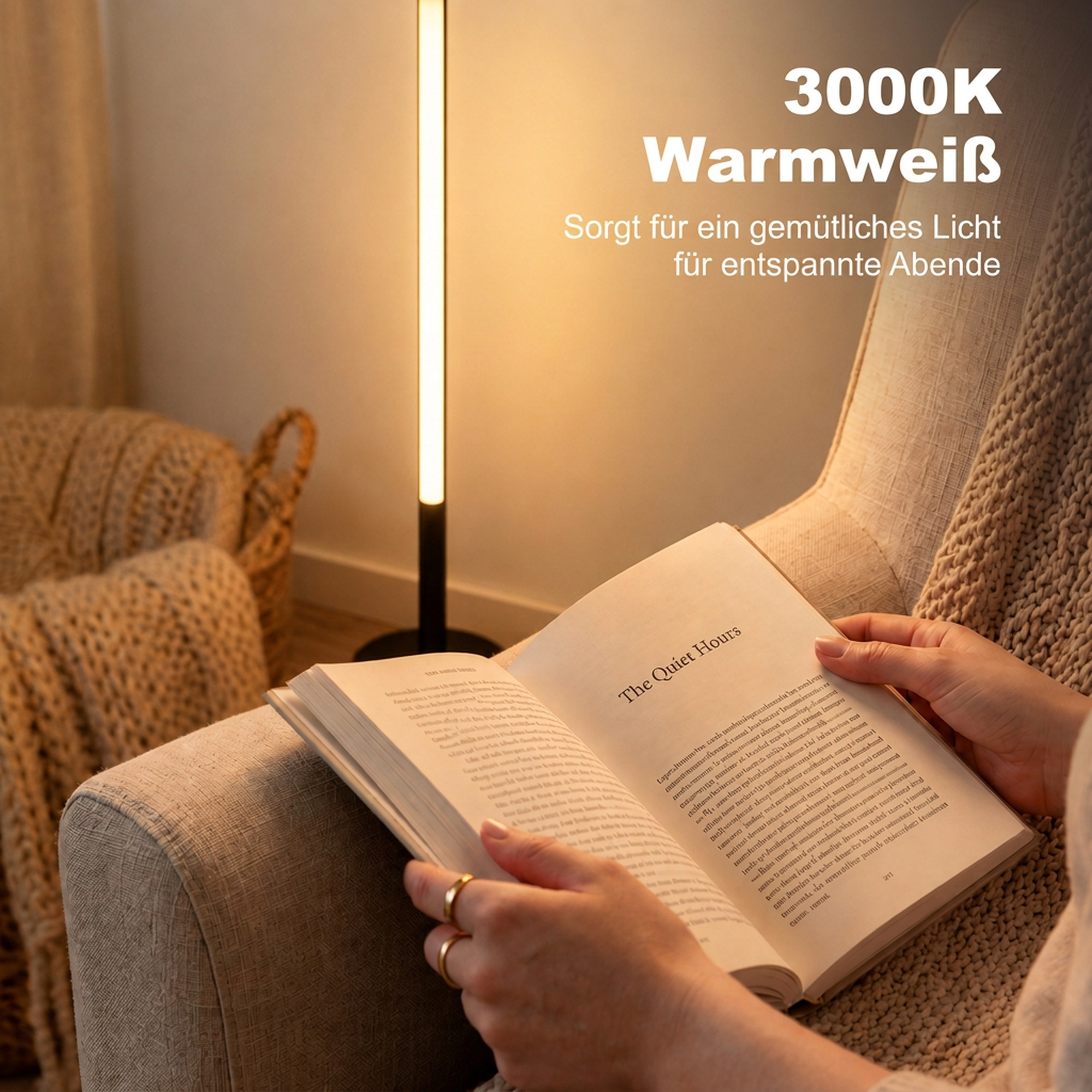 LED-Ecklampe, moderne Stehlampe, 1450 lm, 3 Helligkeitsstufen, Fußschalter, 3000 K, Wohn-/Schlafzimmer, Schwarz