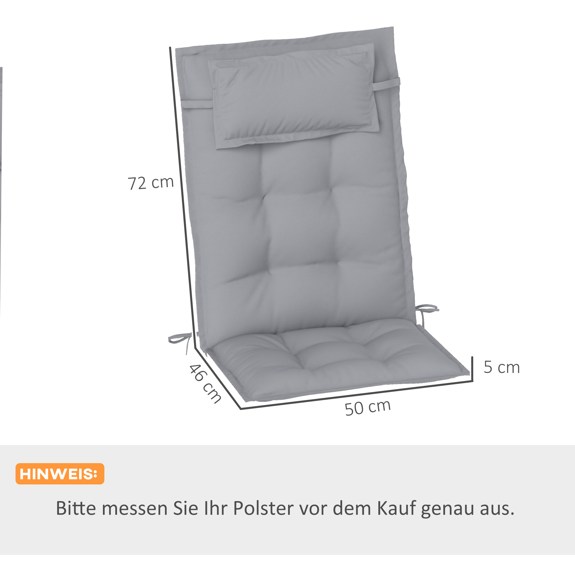 2er Set Auflage für Sonnenliege Wasserabweisend Liegenauflage für Gartenliege Polsterauflage 50x116x5 cm, Hellgrau
