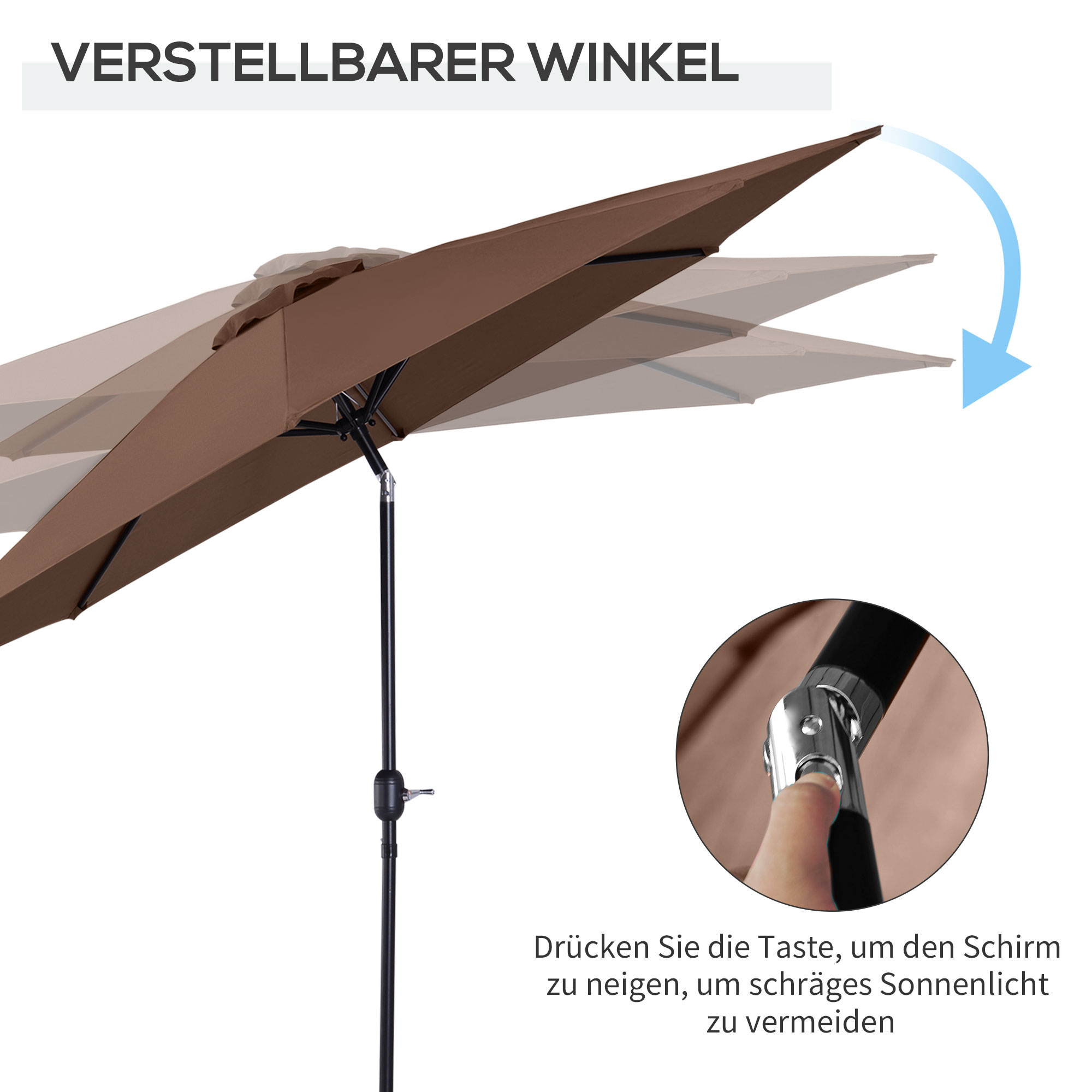 Sonnenschirm Knickschirm Gartenschirm Marktschirm mit Handkurbel Stahl 180/m² Polyester Braun Ø2,95 x 2,5 m