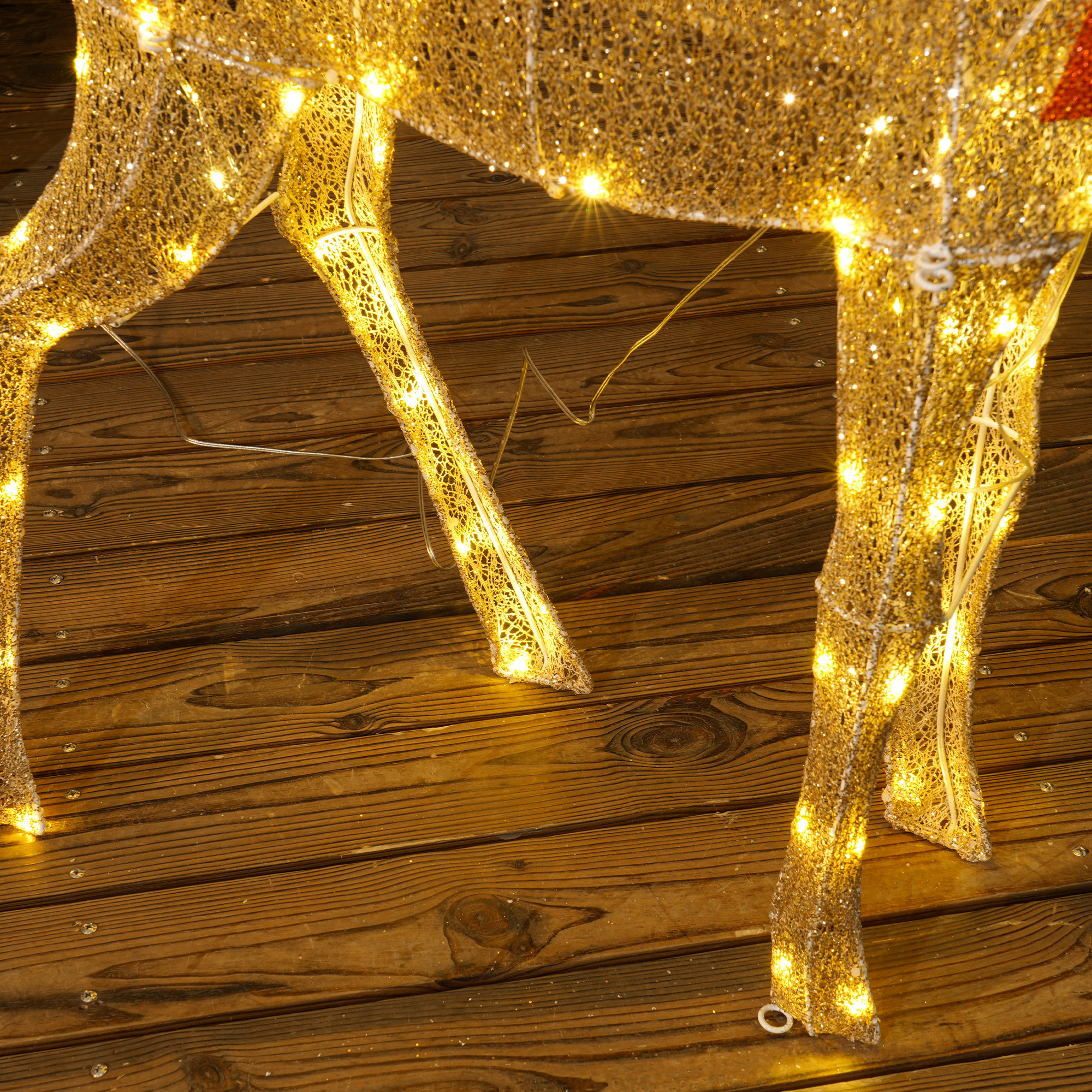 Rentier mit roter Schleife, 137 LEDs, Weihnachtsbeleuchtung, wetterfest, 66 x 25 x 135 cm, Gold