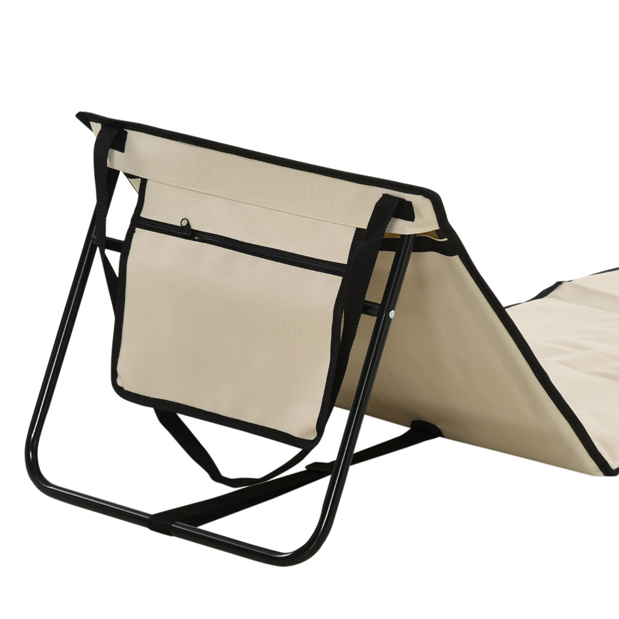 Strandliege, klappbar, verstellbare Rücklehne, Seitentasche, weiche Polsterung, Stahlrahmen, Beige, 142x51x40cm