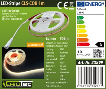 LED-Stripe "CLS-COB V2" 1m, warmweiß, 12V, 10W,  908 Lumen