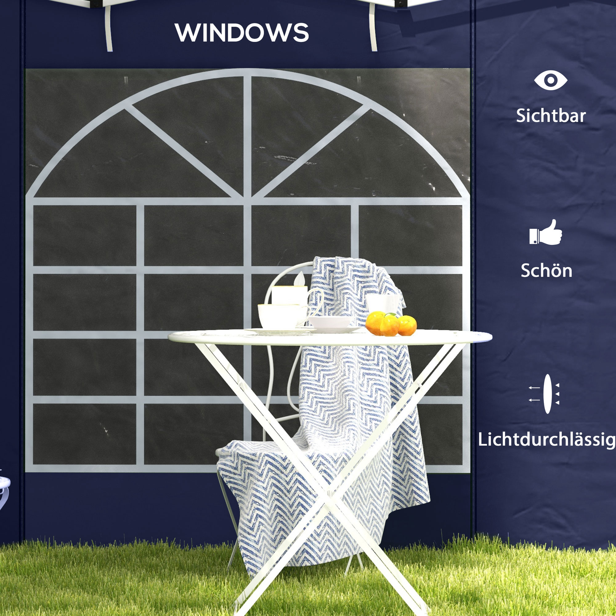 Pavillon-Vorhänge, 2er-Set, für 3x6m oder 3x3m Gartenpavillons, mit Fenstern und Türen, Blau