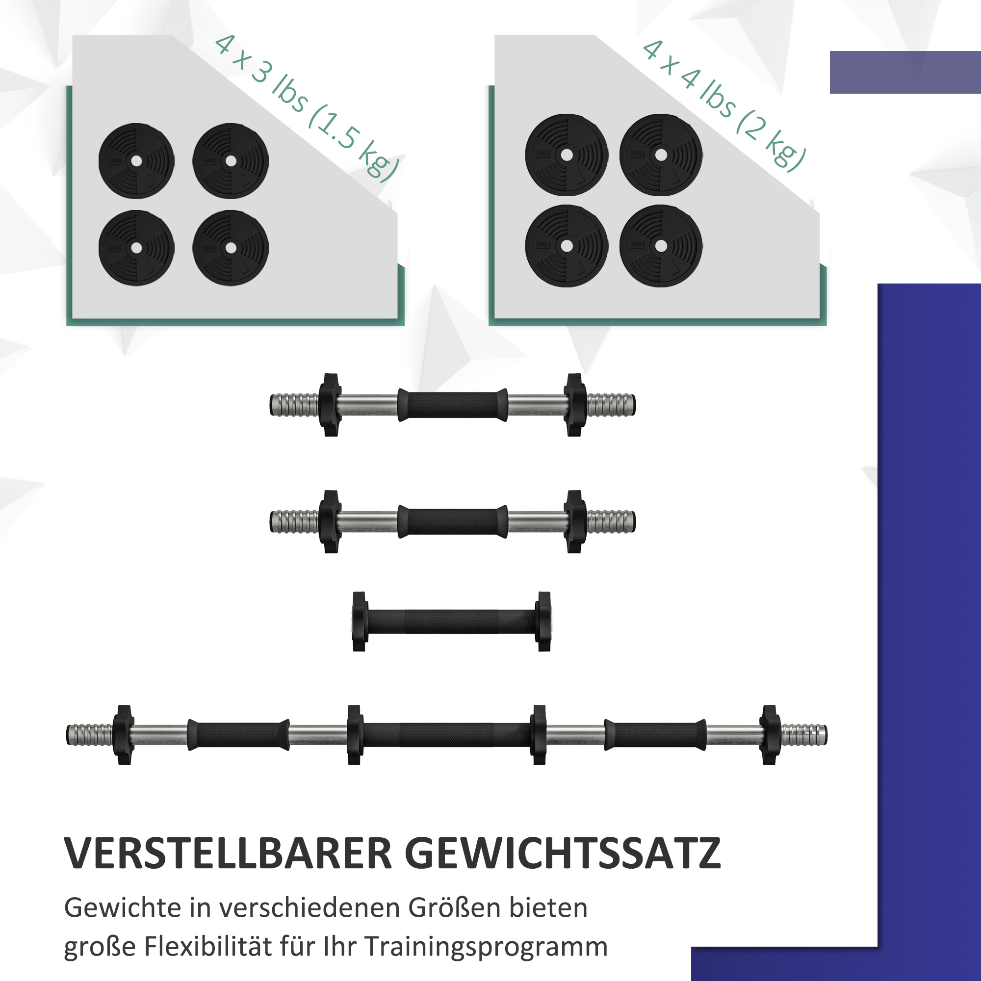 2-in-1 Hantel-Set, Lang- & Kurzhantel, 15 kg, rutschfest, bodenschonend, Schwarz/Grün