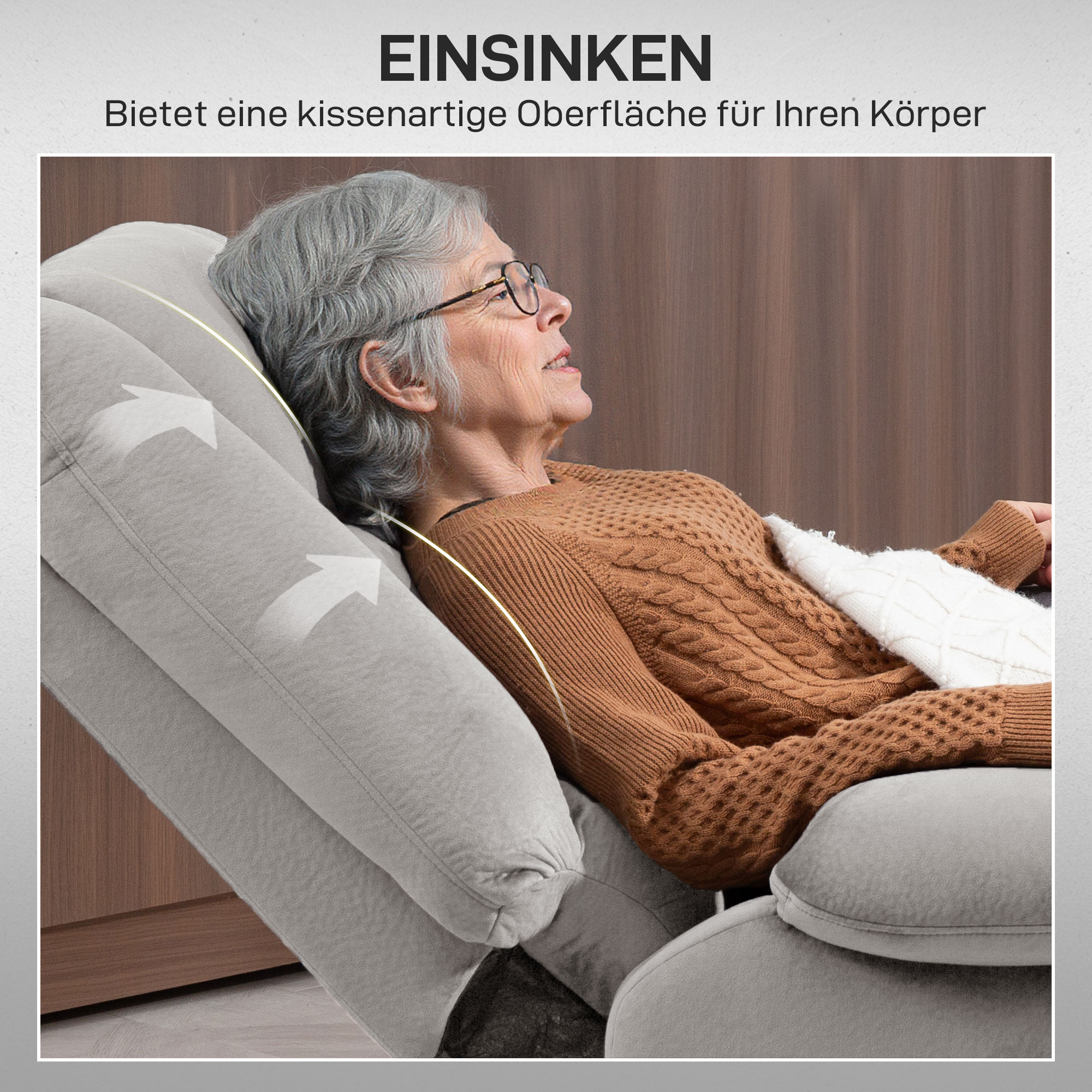 Aufstehsessel mit Massagefunktion, 90x93x110cm, Hellgrau