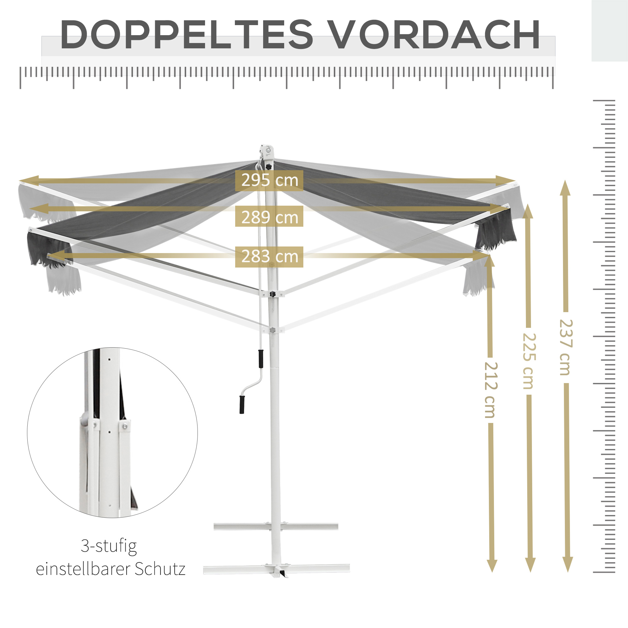 Standmarkise Gartenmarkise Markise mit Faltarm Kurbel Terrasse Grau 3x3m