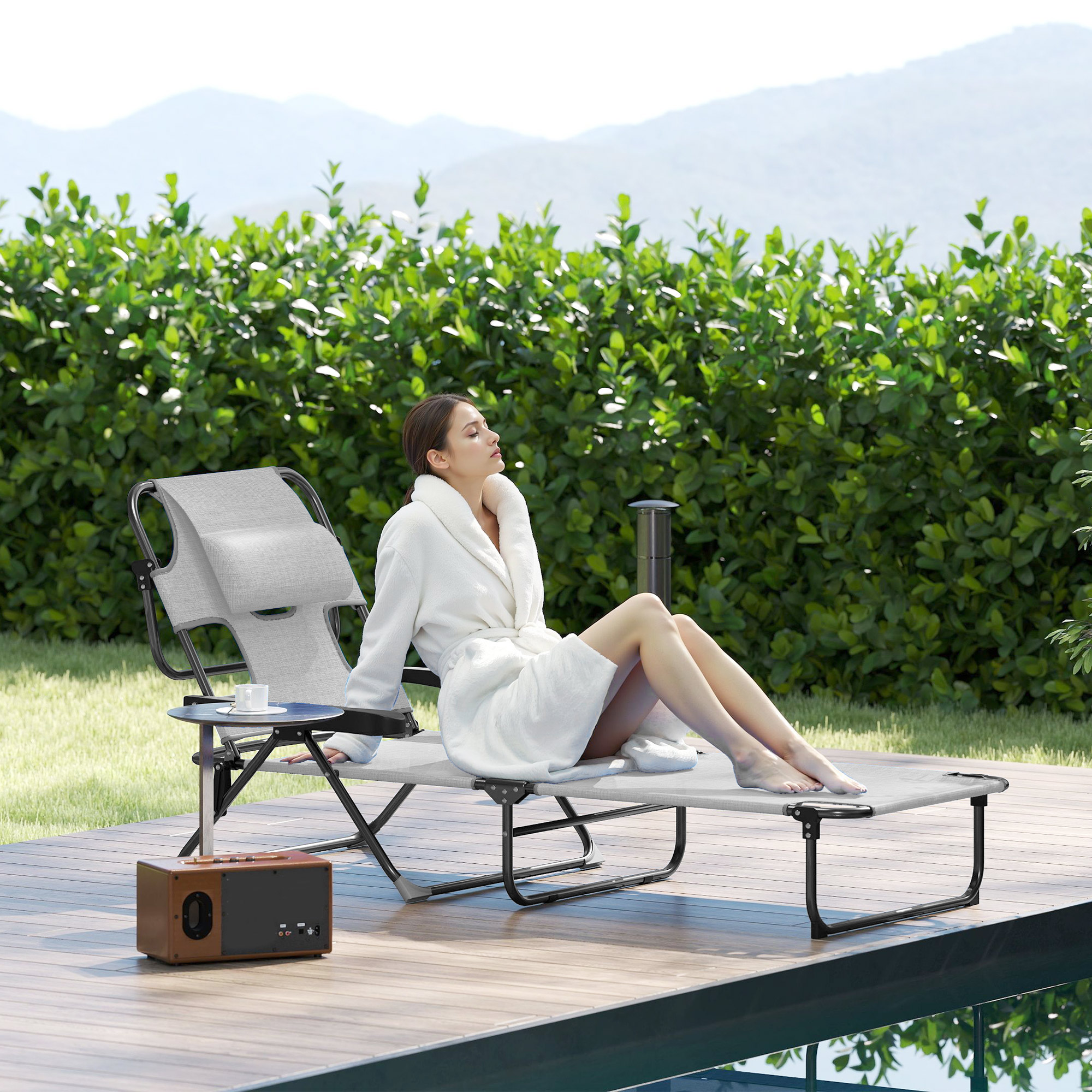 Sonnenliege Gartenliegen Relaxliege, klappbar, wetterbeständig, 194 cm x 72 cm x 89 cm, Schwarz + Dunkelgrau