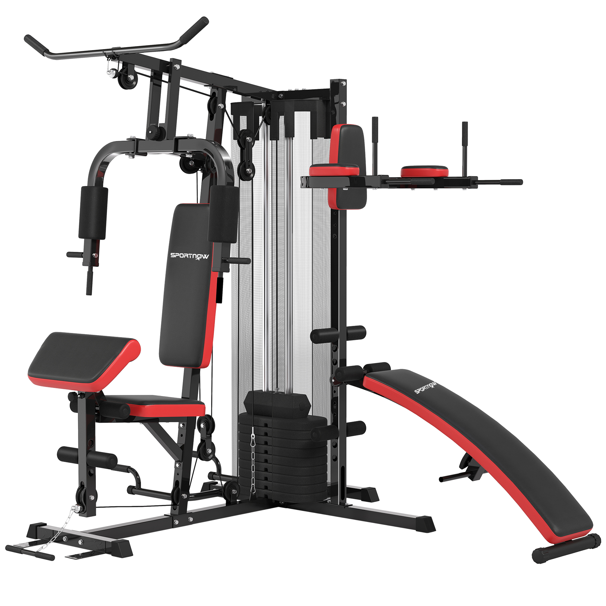 Mehrzweck-Trainingsstation mit 65 kg Gewichtsblock, verstellbar, fürs Heimtraining, Stahl, Kunstleder