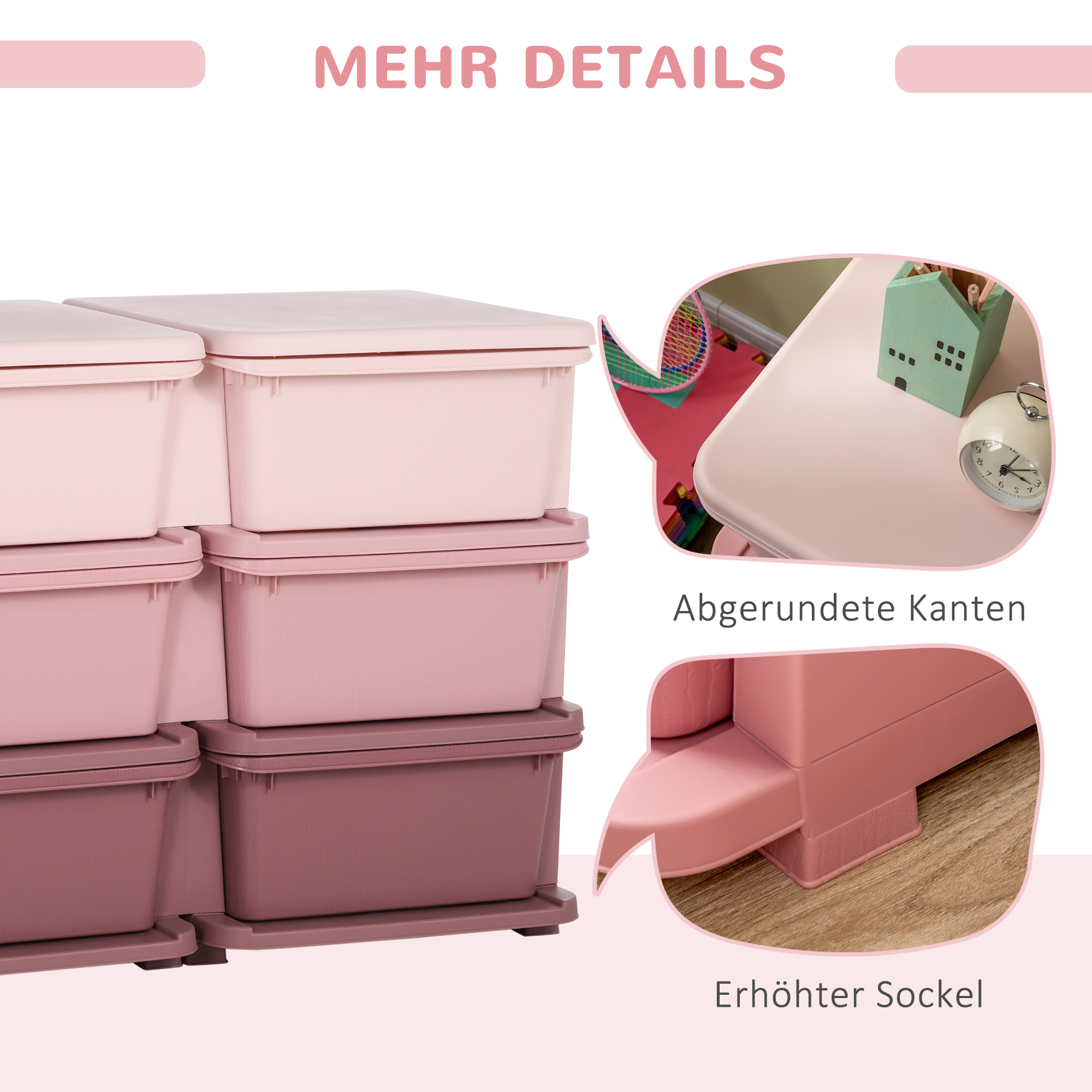 Aufbewahrungsbox für Kinder, Kinder-Aufbewahrungsbox, 3 Schubladen, Rosa