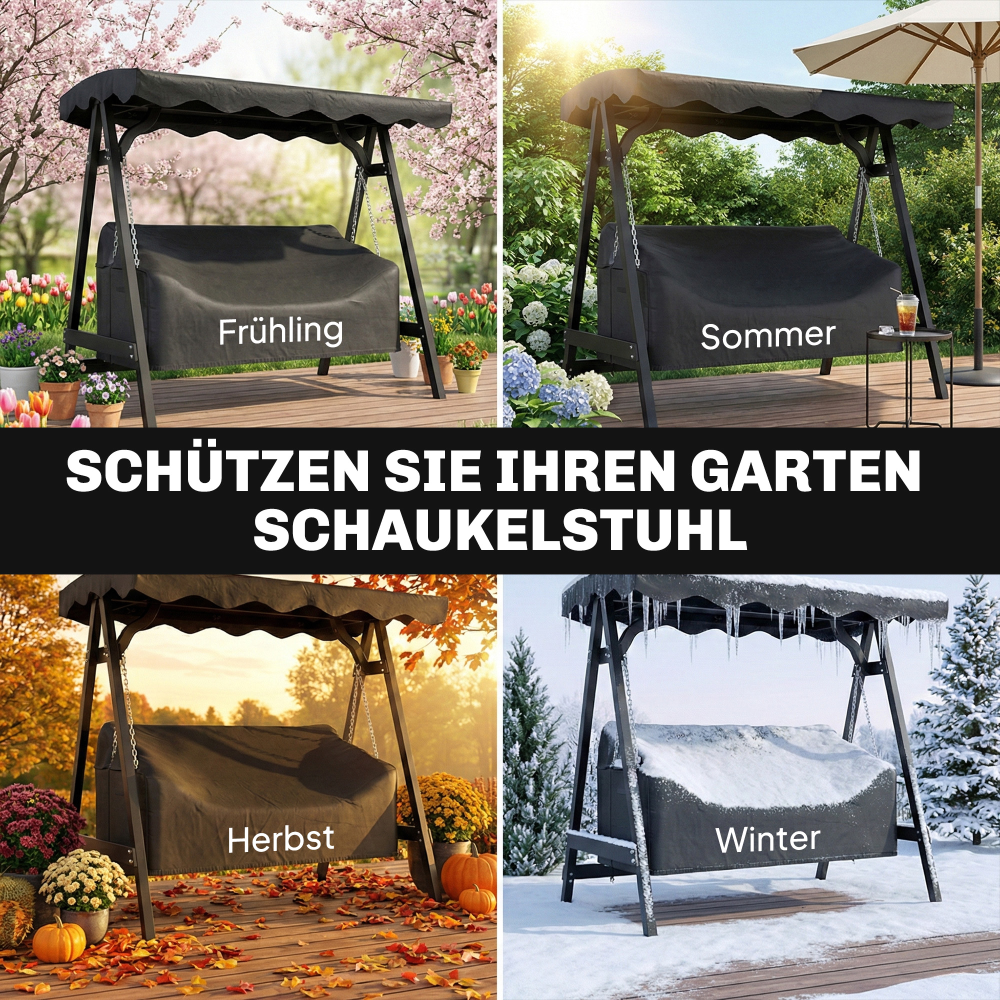 3-Sitzer Gartenschaukel-Abdeckung, wasserdichte Schutzhülle, winddicht und UV-beständig, 420D Oxford-Stoff