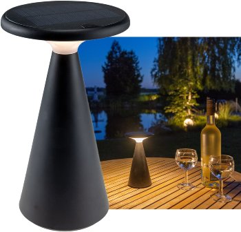 LED Solar-Tischleuchte "Foco Sol", 2700K, IP44, dimmbar, 20cm, matt schwarz