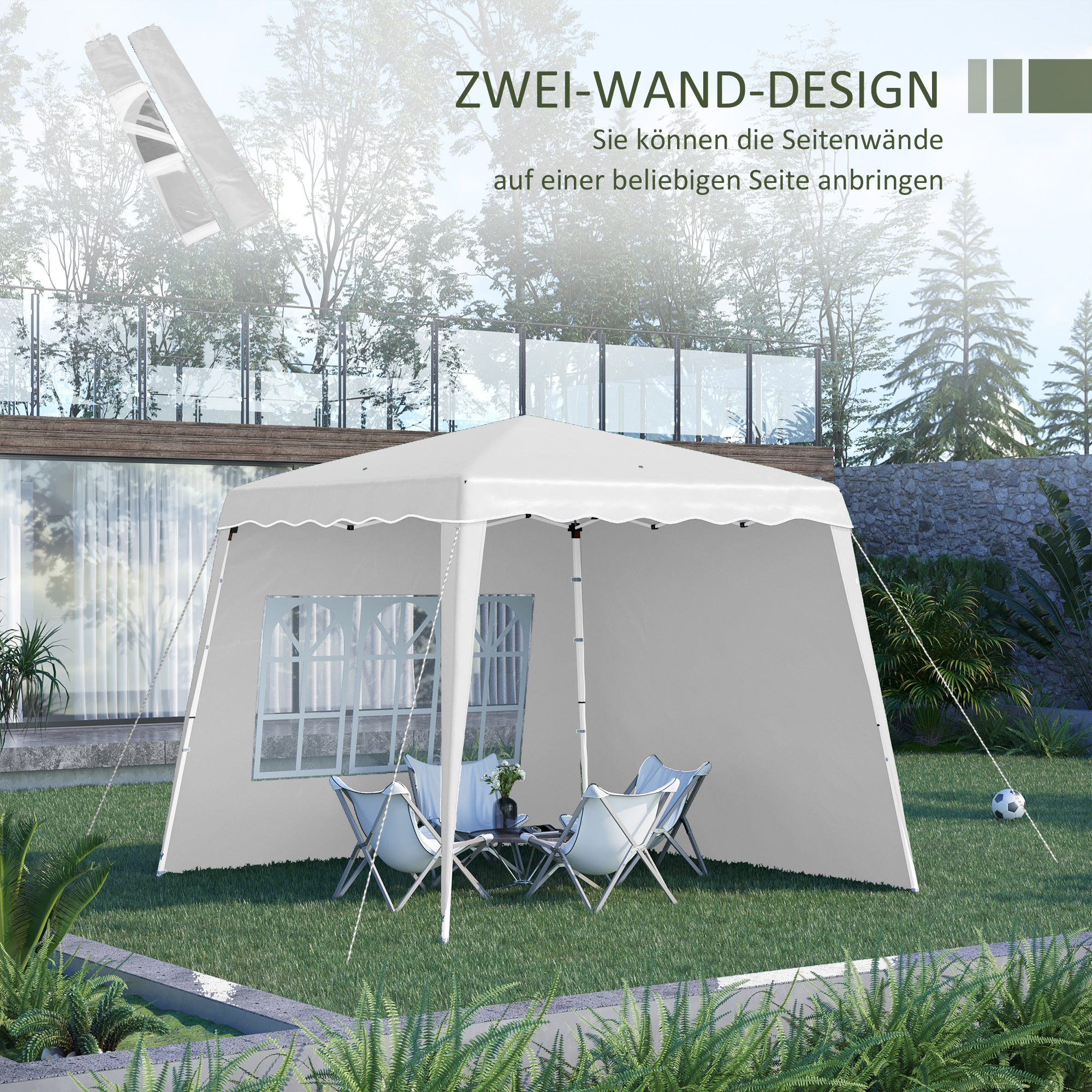 Pop Up Pavillion Faltpavillion, inkl, Fernstern, wetterbeständig, 240 x 240 x 250 cm, Weiß