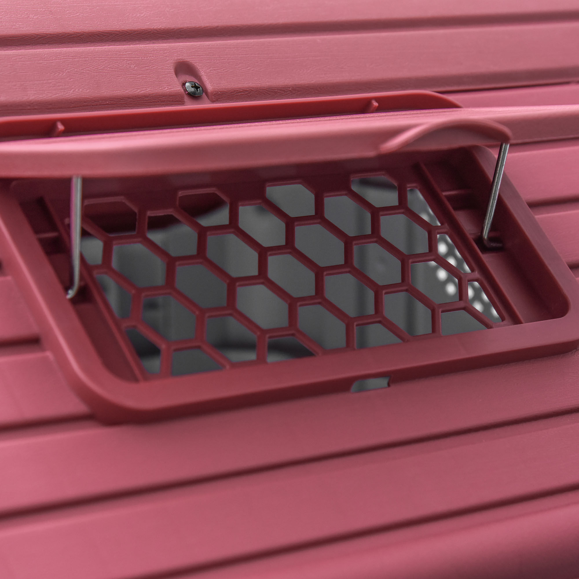 Hundehütte Outdoor Hundehaus mit Dachluke Tor Unterschlupf für kleine Hunde Kleintierstall Luftzirkulation wasserdicht Metall Kunststoff Rot+Hellgrau 59 x 75 x 66 cm