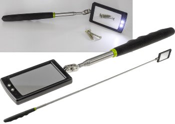 Teleskop Spiegel mit LED Beleuchtung - Gesamtlänge 28-88cm, Spiegel 65x40mm Teleskop Spiegel mit LED Beleuchtung - Gesamtlänge 28-88cm, Spiegel 65x40mm