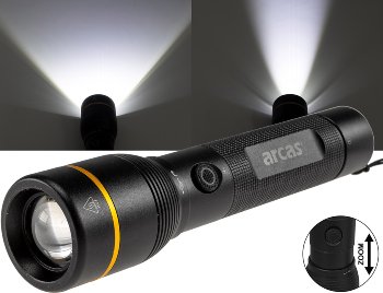 LED-Taschenlampe ARCAS mit Akku 10W - 1000lm, Zoom, Powerbankfunktion LED-Taschenlampe ARCAS mit Akku 10W - 1000lm, Zoom, Powerbankfunktion