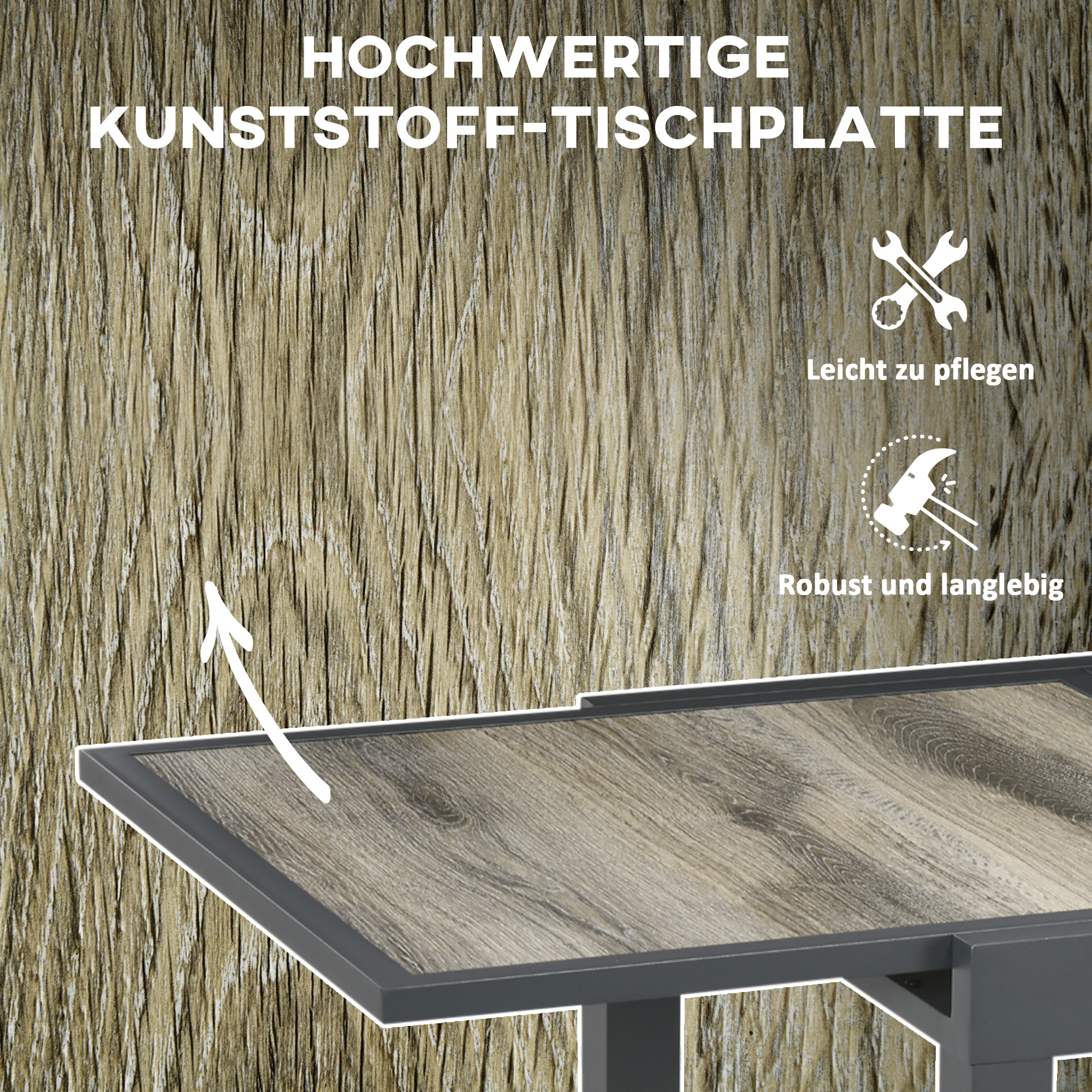 Gartentisch, ausziehbar, pflegeleicht, Aluminiumrahmen, Holzoptik, 160 x 80 x 75 cm