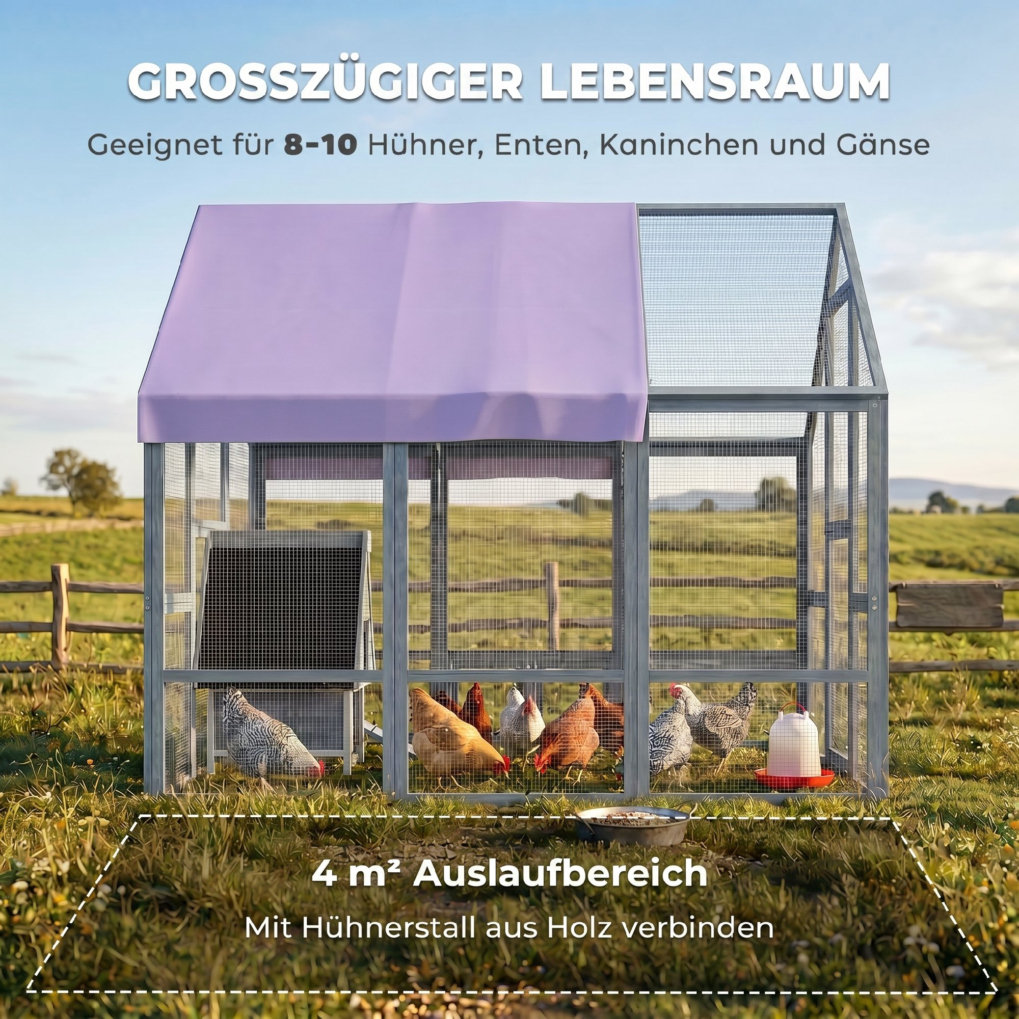 Hühnerstall mit wetterfestem Tuch 2 Nistkasten 2 Sitzstange für 8-10 Hühner Holz 211 x 186,5 x 185,5 cm Dunkelgrau
