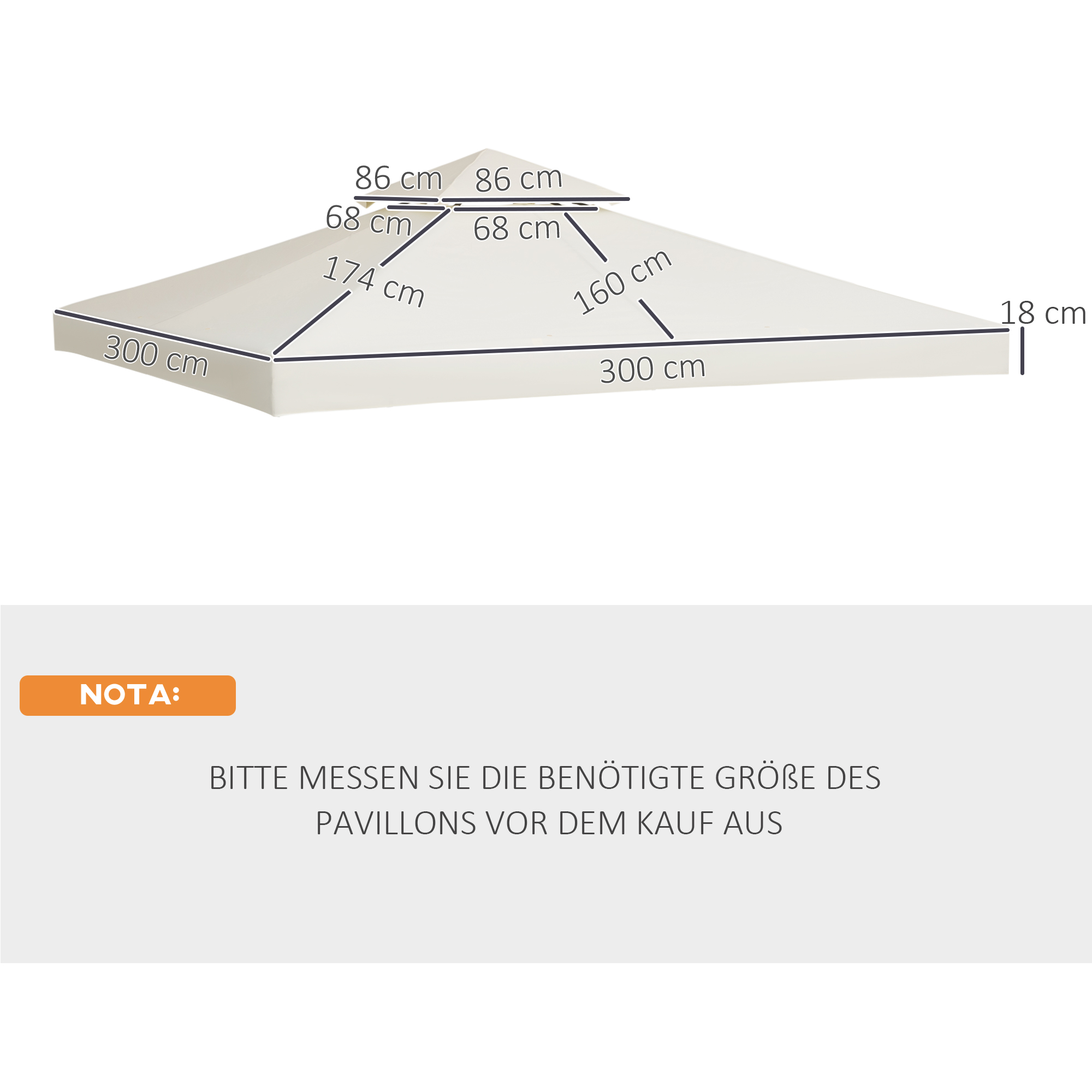 Ersatzdach für Pavillon 3x3m wasserabweisend Pavillondach für Metallpavillon Pavillon Ersatzdach Gartenpavillon Partyzelt Gartenzelt Polyester Cremeweiß