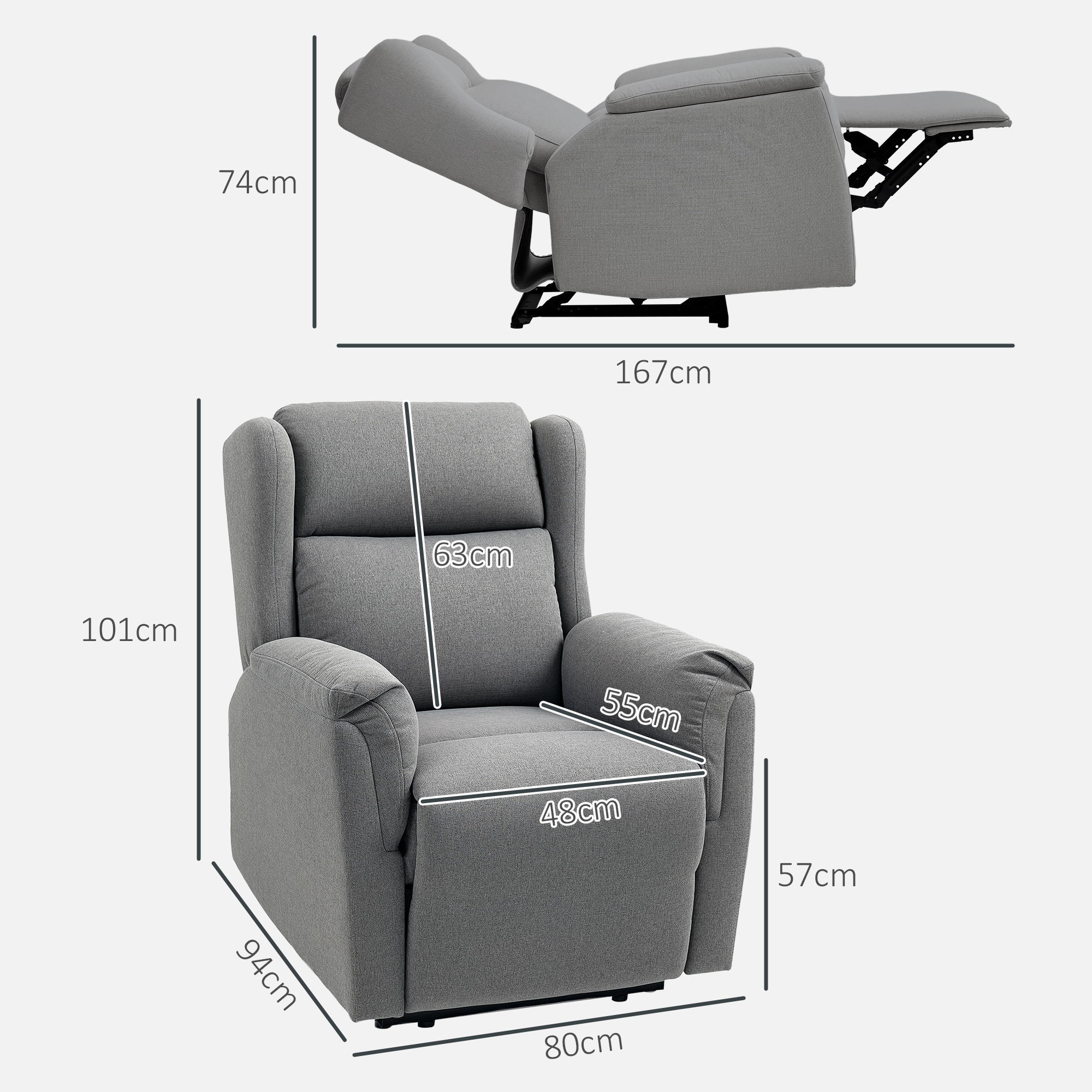 Relaxsessel, Verstellbarer Polstersessel mit Fußstütze, 160° neigbar, Leinenoptik, schneller Aufbau, Dunkelgrau
