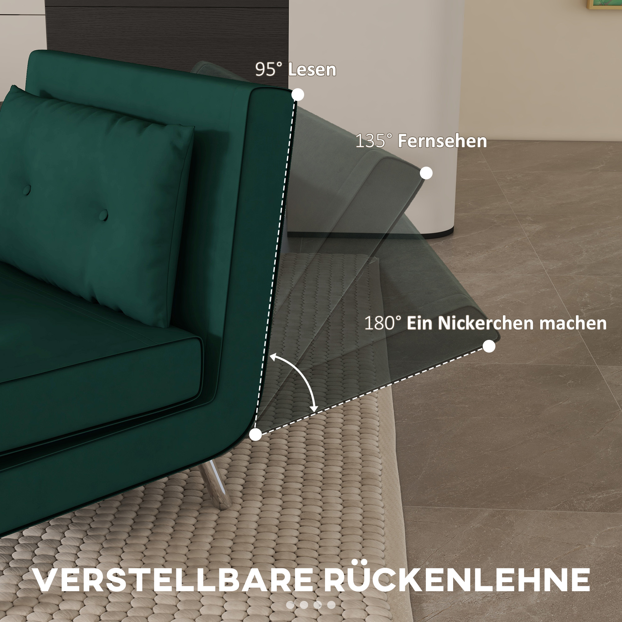 Liegesessel Sessel mit Liegefunktion Schlafsessel, Knopfheftung, Leinenoptik, 77 cm x 88 cm x 83 cm, Grün