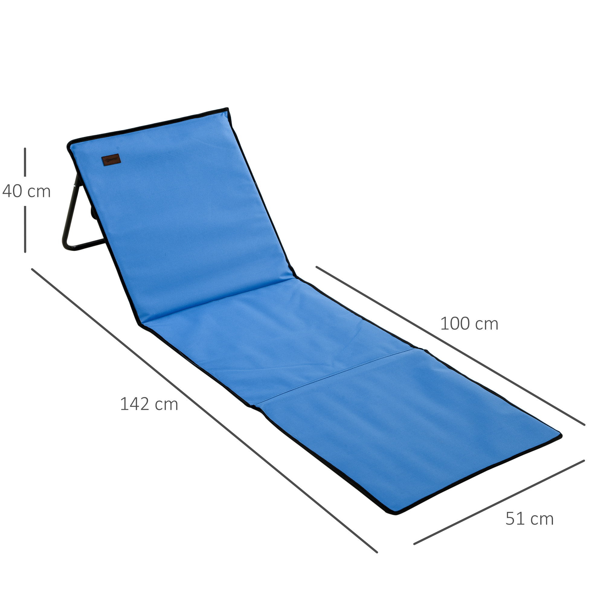 Strandliege, klappbar, verstellbare Rücklehne, Seitentasche, weiche Polsterung, Stahlrahmen, Blau, 142x51x40cm