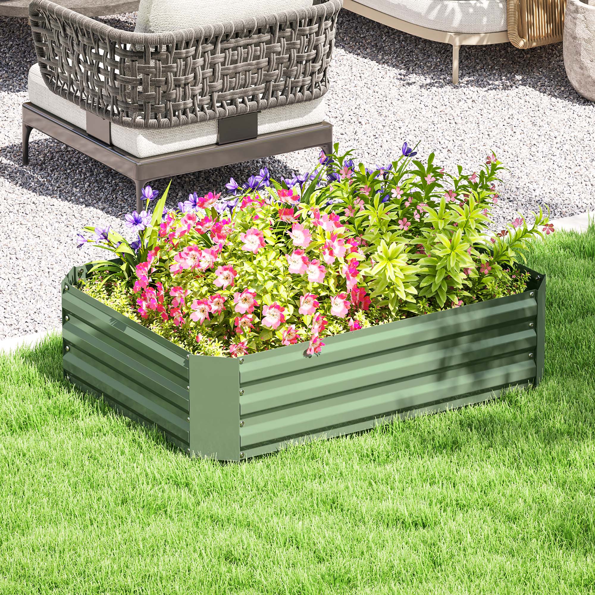 Hochbeet aus verzinktem Stahl, Gartenbeet, Pflanzkasten für Garten, Blumenkasten, 120 x 90 x 30 cm, Dunkelgrün