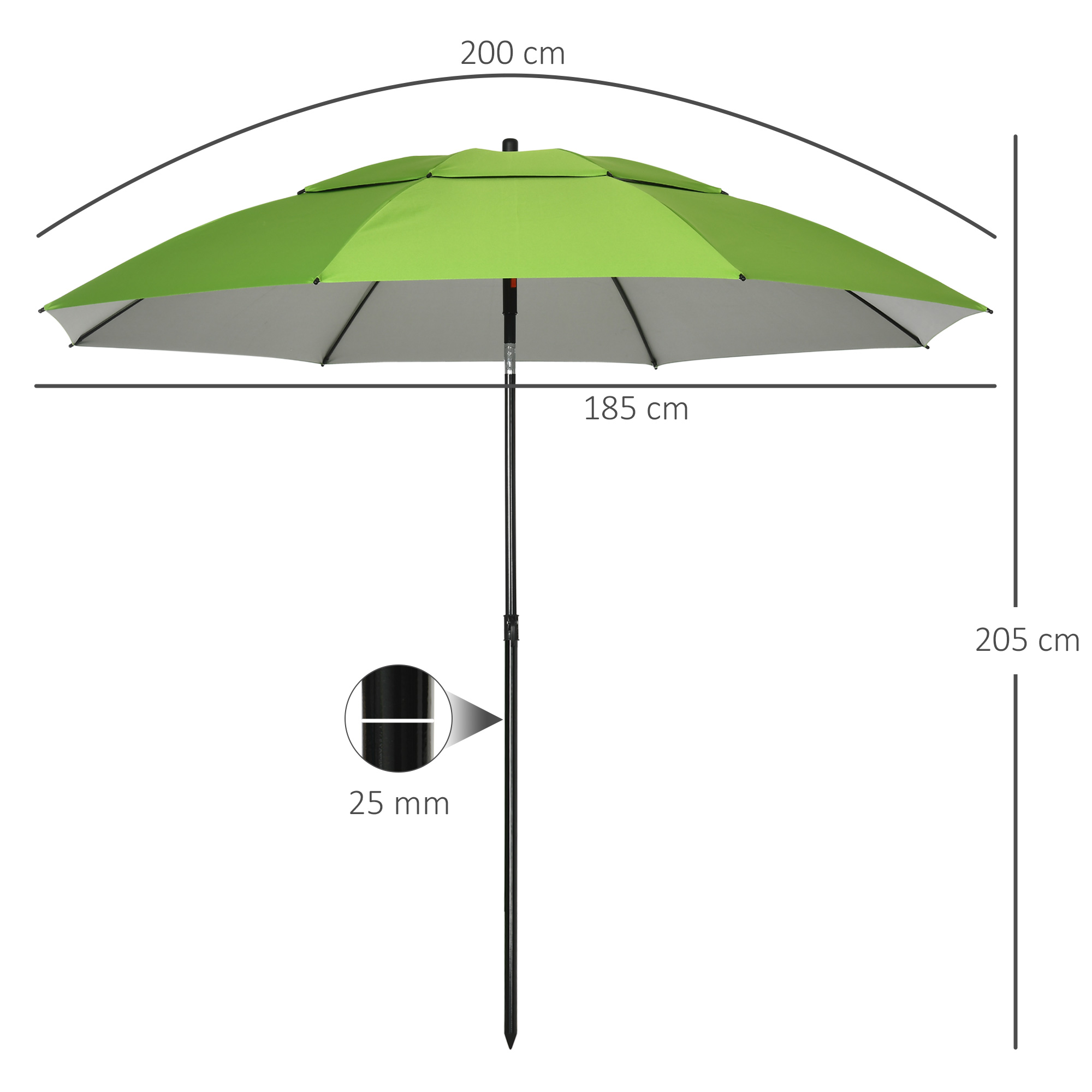 Strandschirm, Sonnenschirm, mit Belüftungsöffnungen, inkl. Schutzhülle, ?1.85, Grün