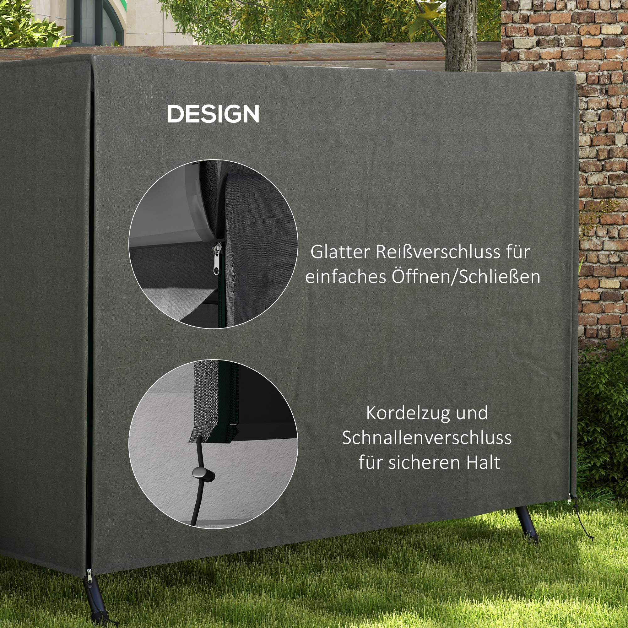 Abdeckung für Gartenschaukel, Schutzhülle für Hollywoodschaukel, Abdeckhaube, wasserfest, 205 x 124 x 164 cm, Dunkelgrau