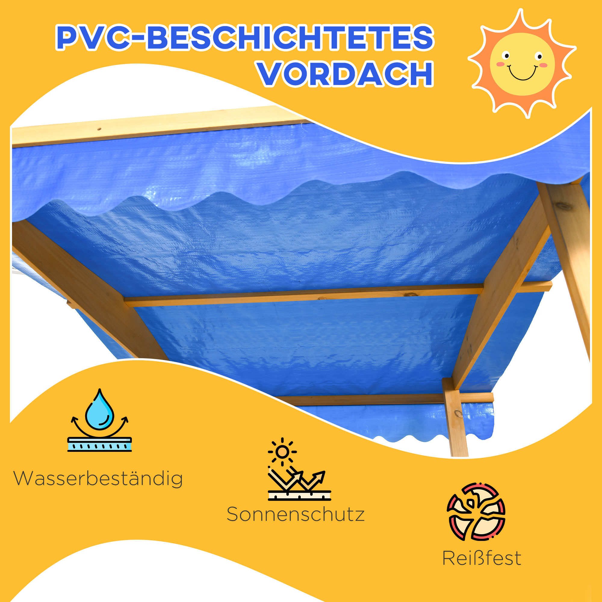 Sandkasten Sandkasten mit Spielhaus Sandkasten mit Dach, 133 x 129 x 137, 5 cm, Natur + Blau