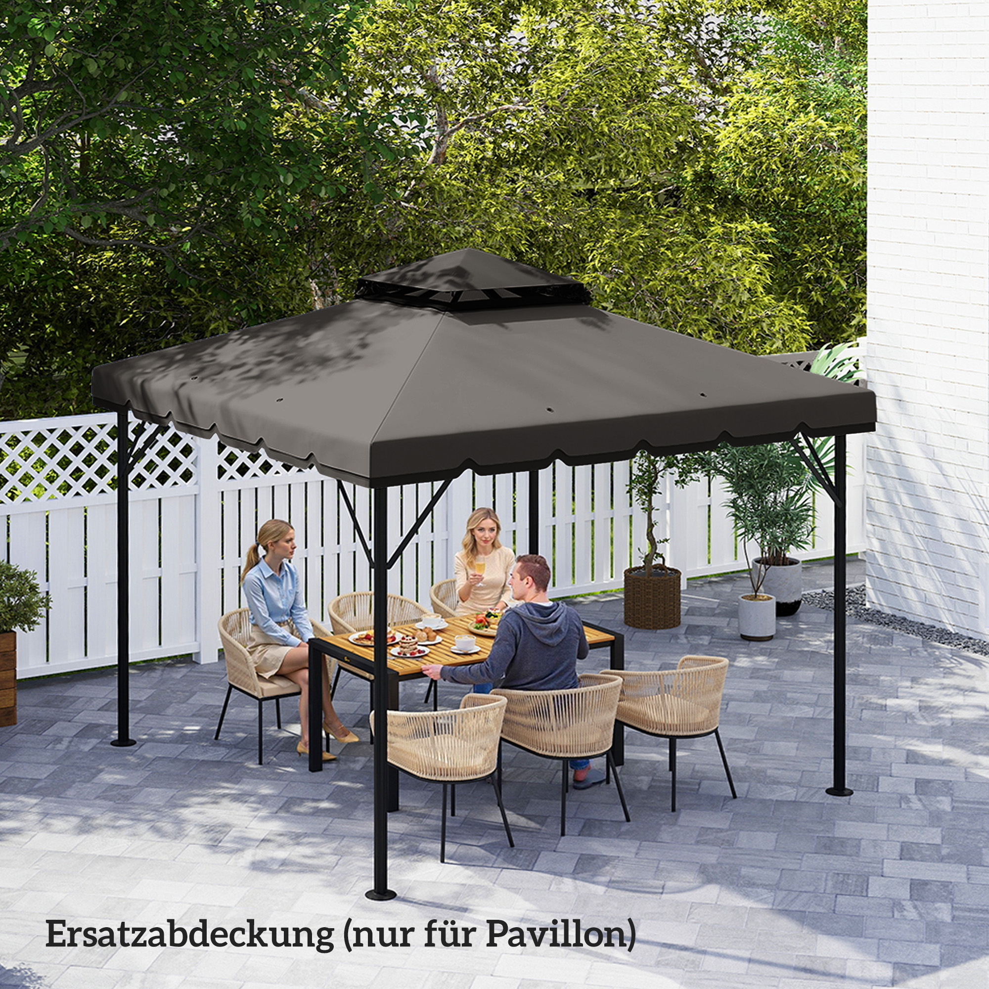 Ersatzdach für Pavillon 3x3m Wasserabweisend Pavillondach mit Doppeldach Wasserablauflöchern Hellgrau