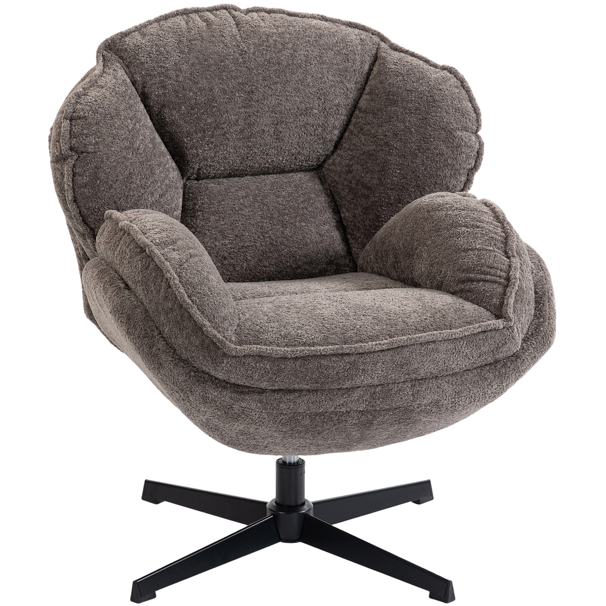 moderner Wingback-Sessel, Samt-Armlehnsessel mit Vier-Sterne-Basis, S-Federn, 360° Drehfunktion, Grau