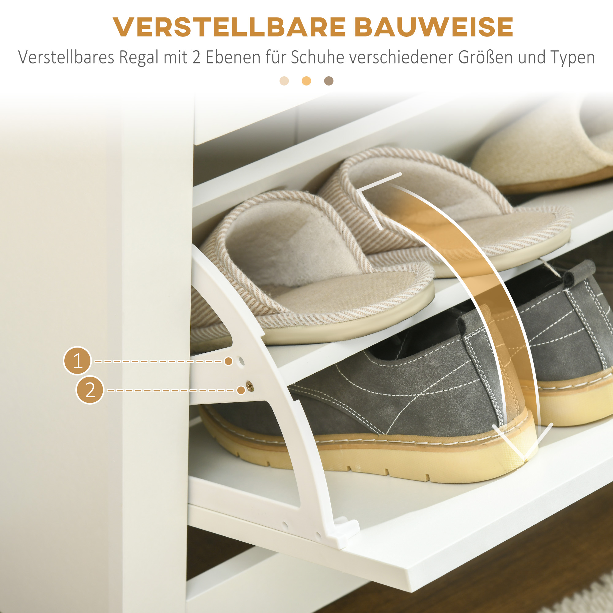 Schuhschrank Schruhregal Schuhaufbewahrung, 3 Fächer, 18 Paar Schuhe,  72 cm x 26 cm x 112 cm, Weiß + Braun