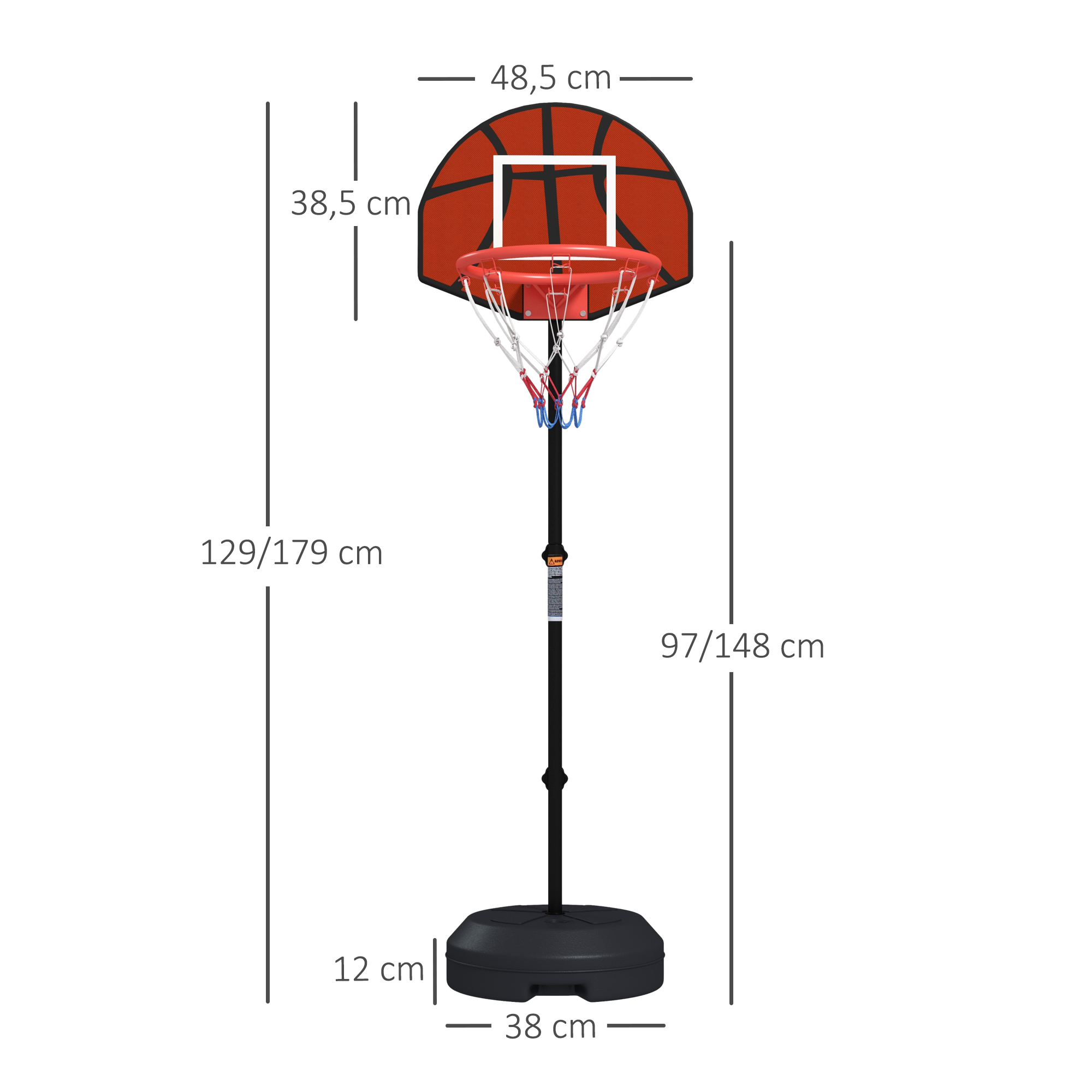 Basketballständer, höhenverstellbar, 98-148cm, schwarz