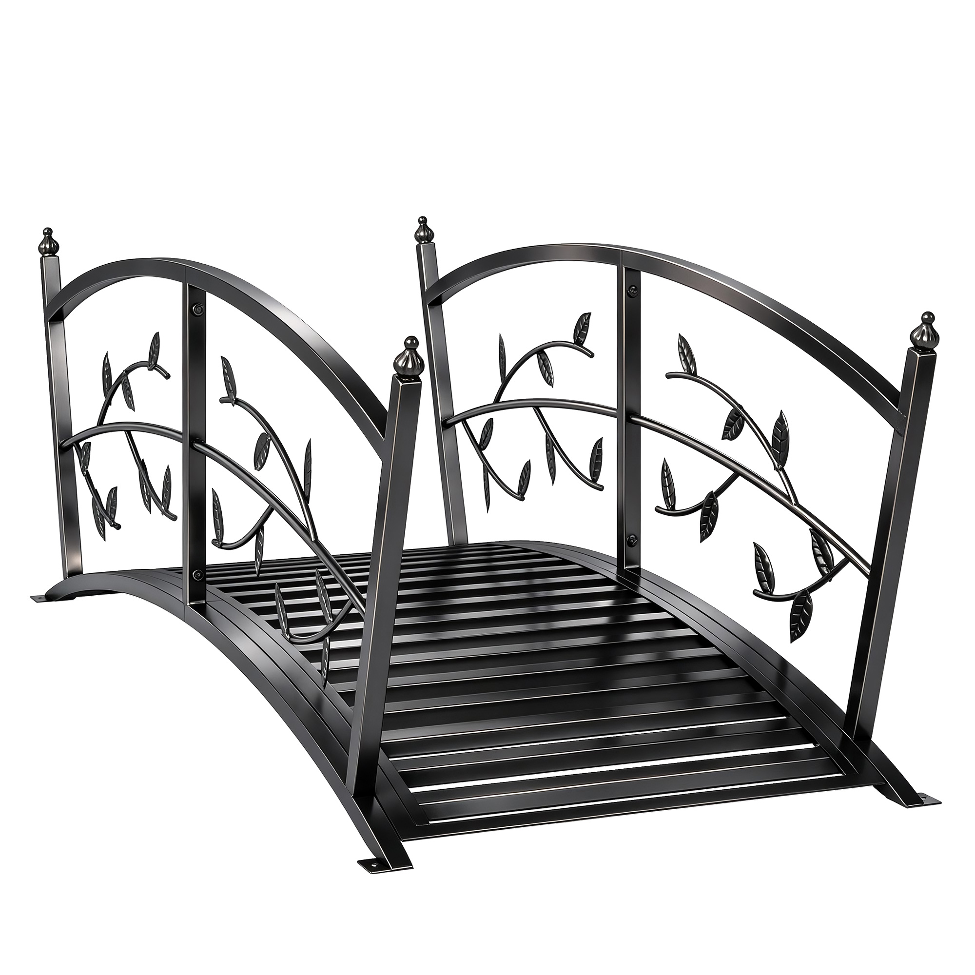 Gartenbrücke aus Metall 120 cm Teichbrücke mit Sicherheitsgeländern Antik-Optik Rostbeständig einfache Montage