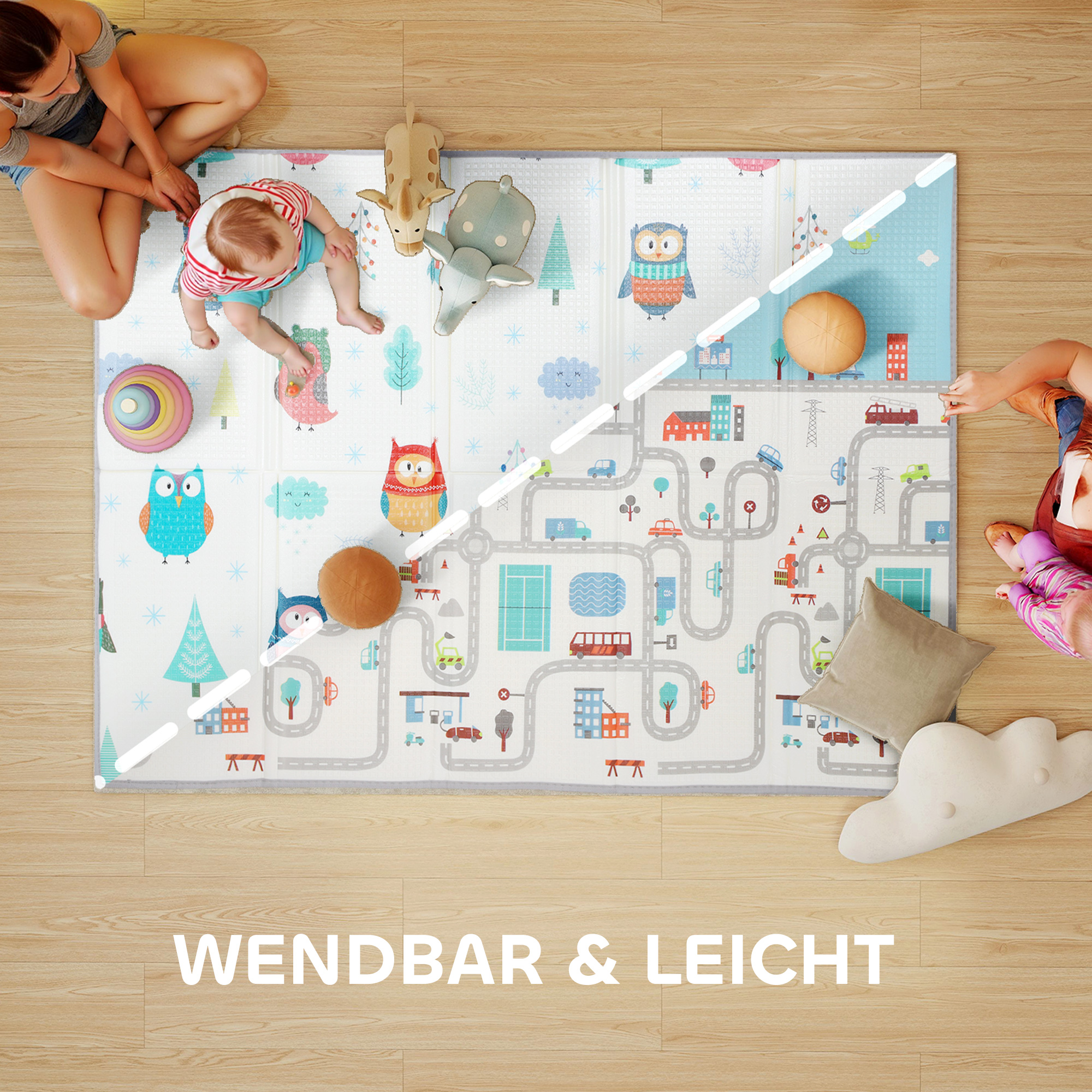 Baby-Spielmatte, Tiermuster, Schaumstoff, 1,5 cm dicke Polsterung, rutschfest