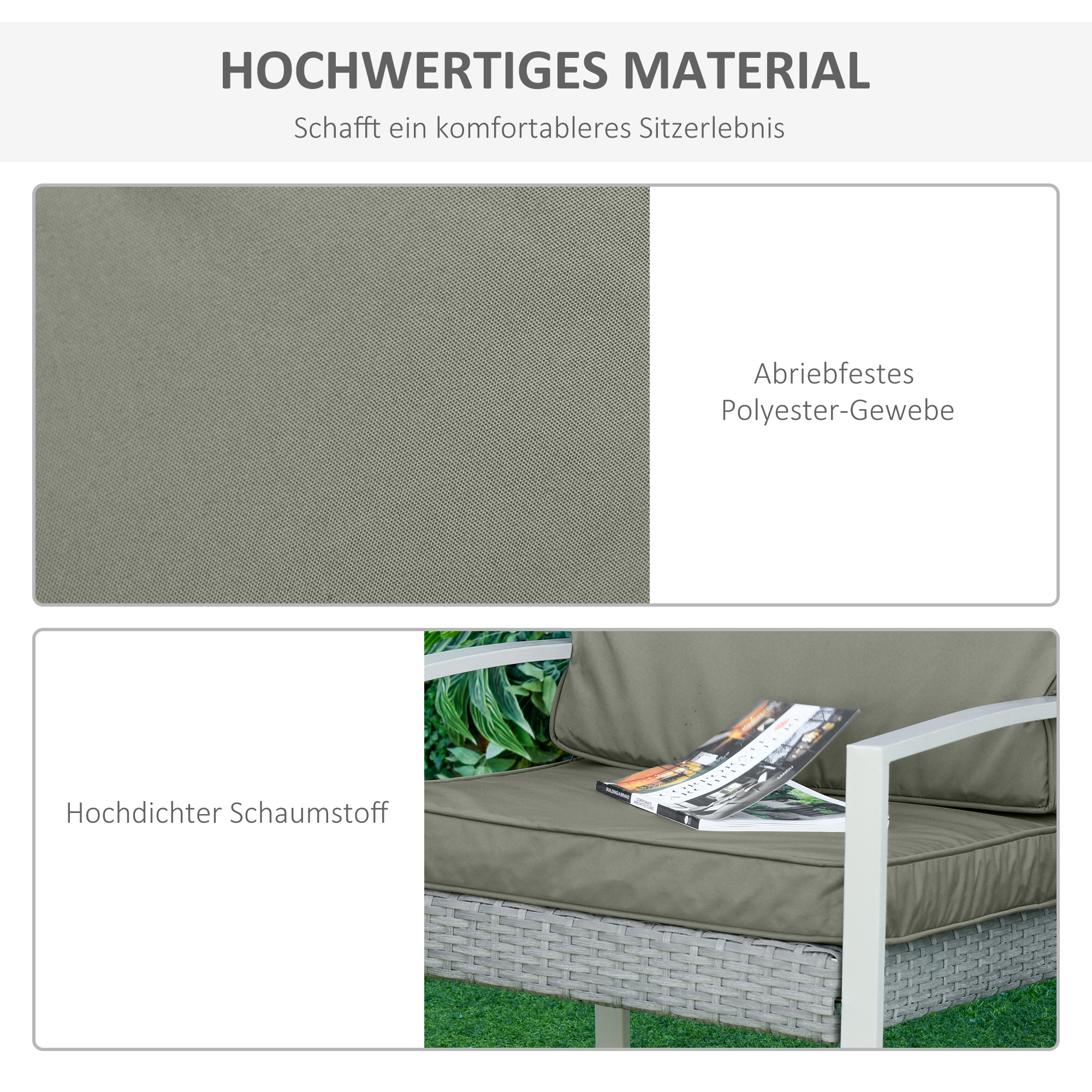 2 teilige Sitzkissen, 56 x 52 cm Stuhlkissen mit Reißverschluss, Stoffbezug, 7cm dick Polsterauflage, waschbar Dunkelgrau