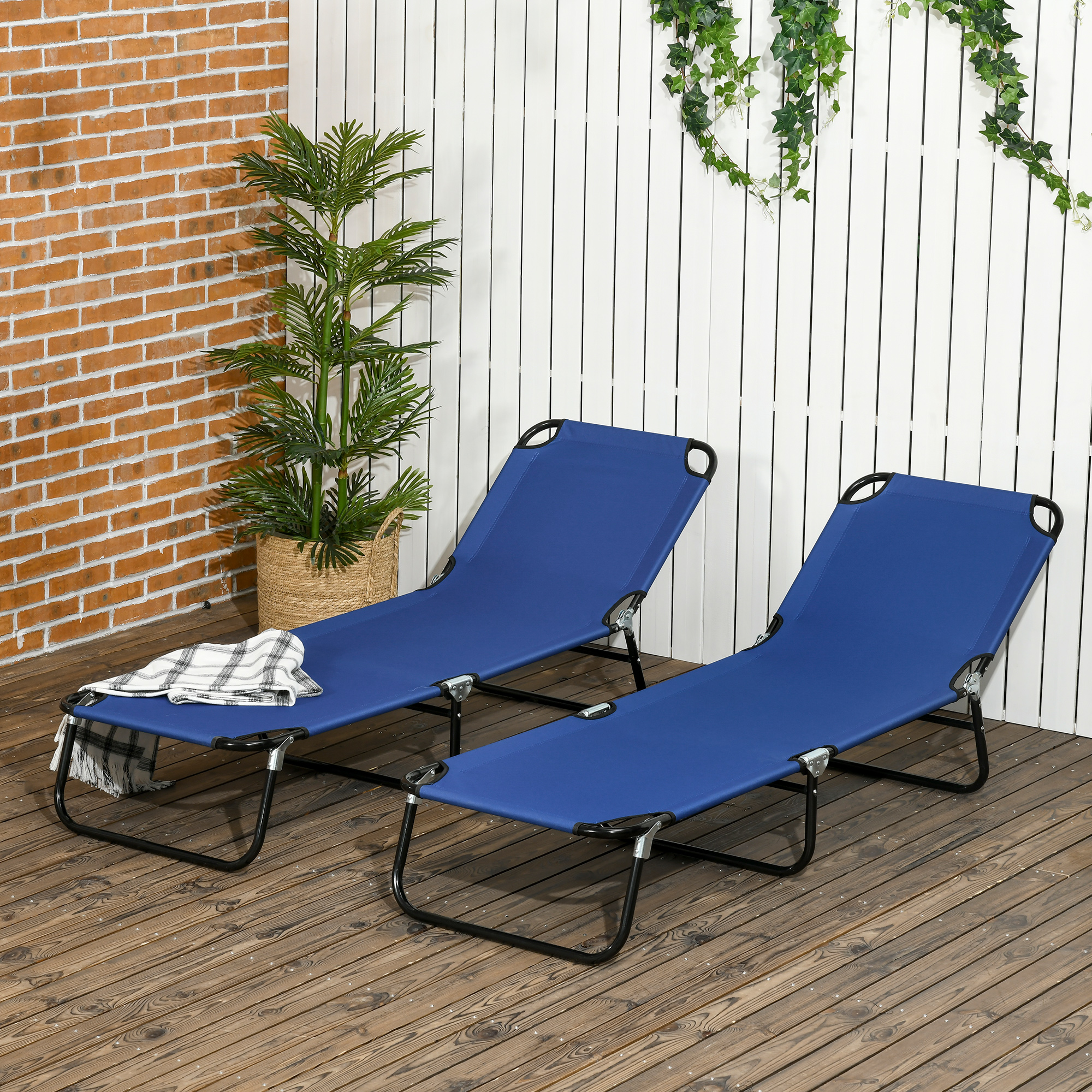 2er Set Sonnenliege klappbar Gartenliege mit 5-Fach höhenverstellbarer Rückenlehne bis 120kg belastbar