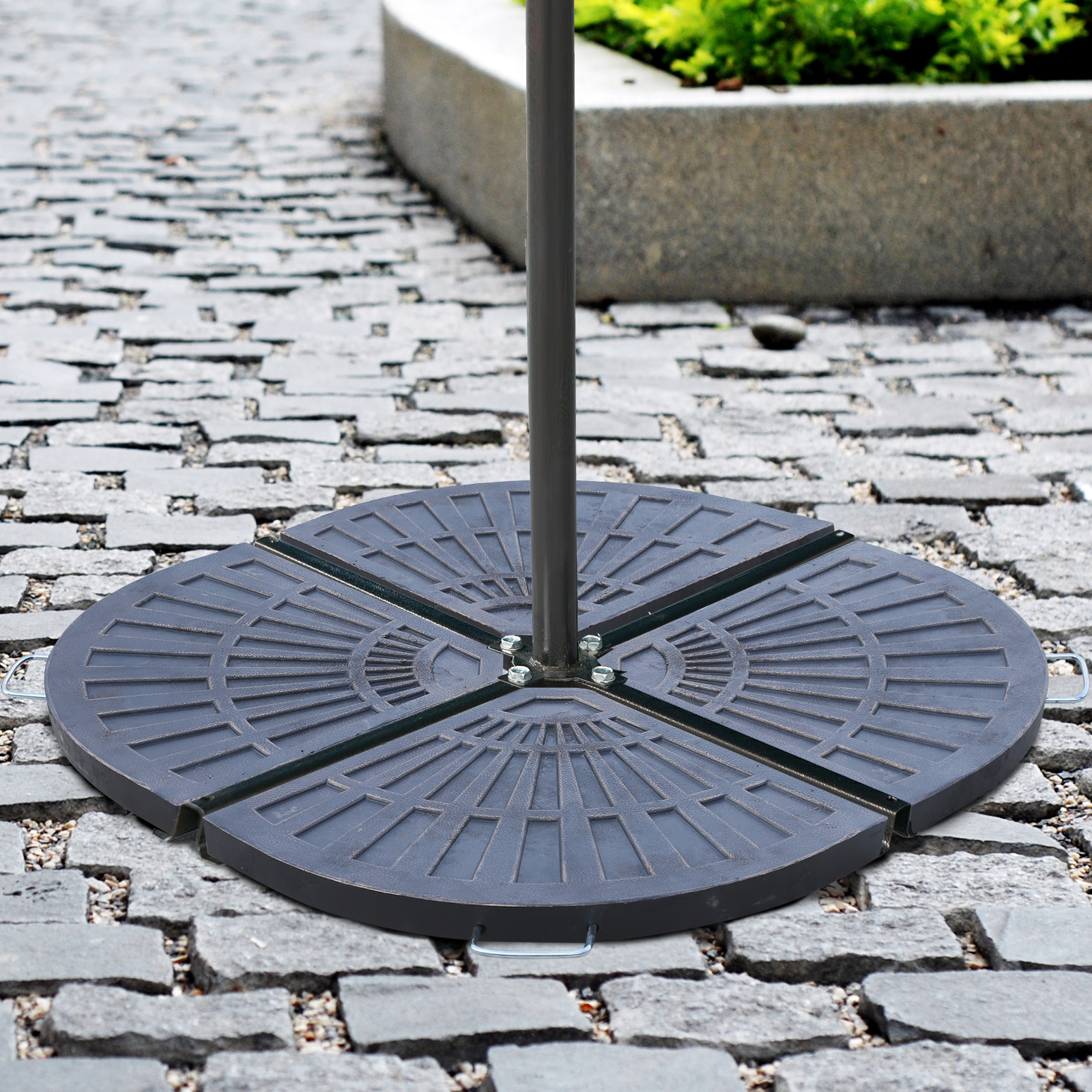 2-tlg, Set Gewichte für Sonnenschirmständer Platten-Schirmständer Sonnenschirmbasis halbrund mit Handgriff Kunstharz + Metall Bronze 66 x 47 x 4,2 cm 30 kg