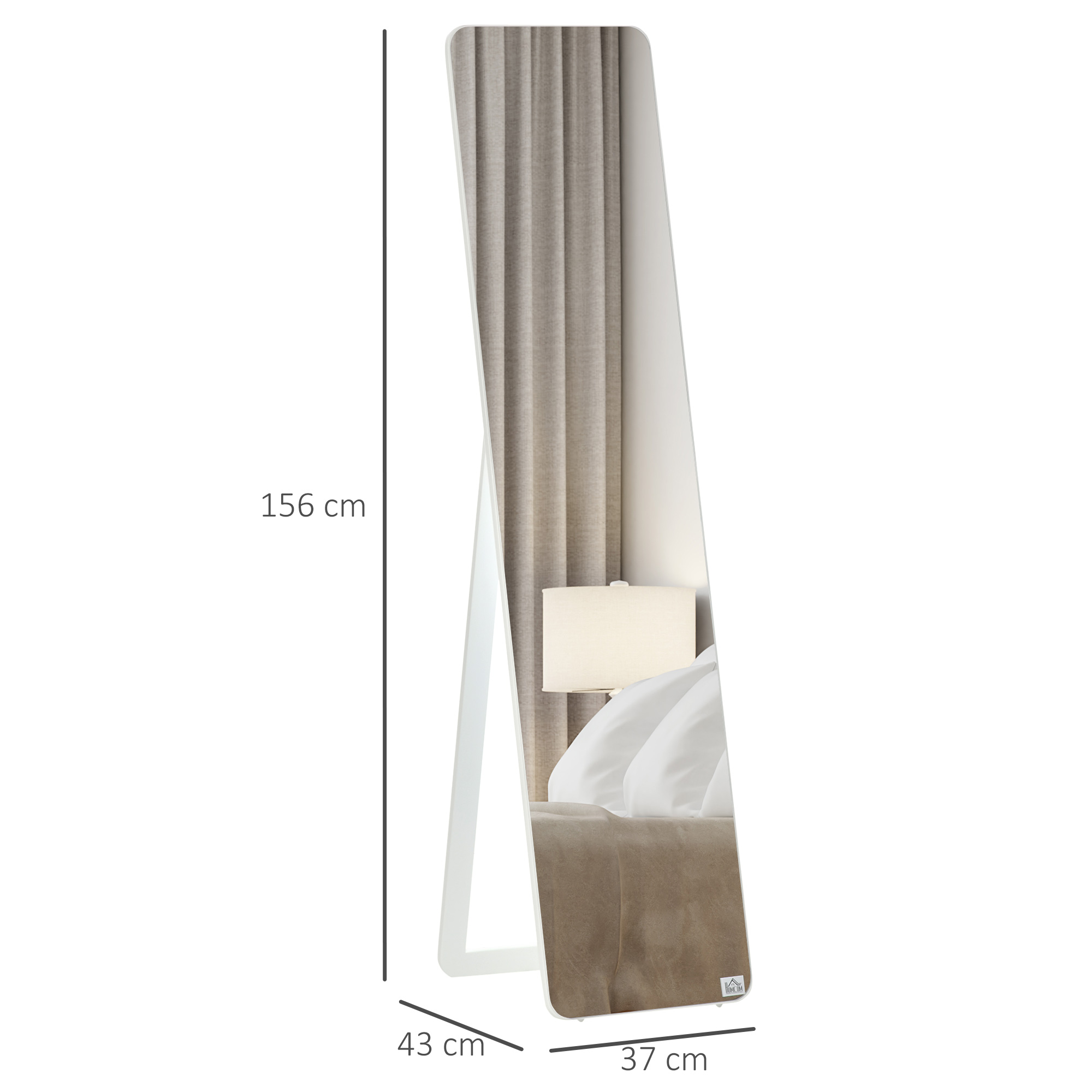 Standspiegel Ganzkörperspiegel mit klappbaren Rahmen Schminkspiegel frei stehend oder an der Wand montiert stabil für Wohnzimmer oder Ankleidezimmer Kiefernholz MDF Weiß 37 x 43 x 156 cm