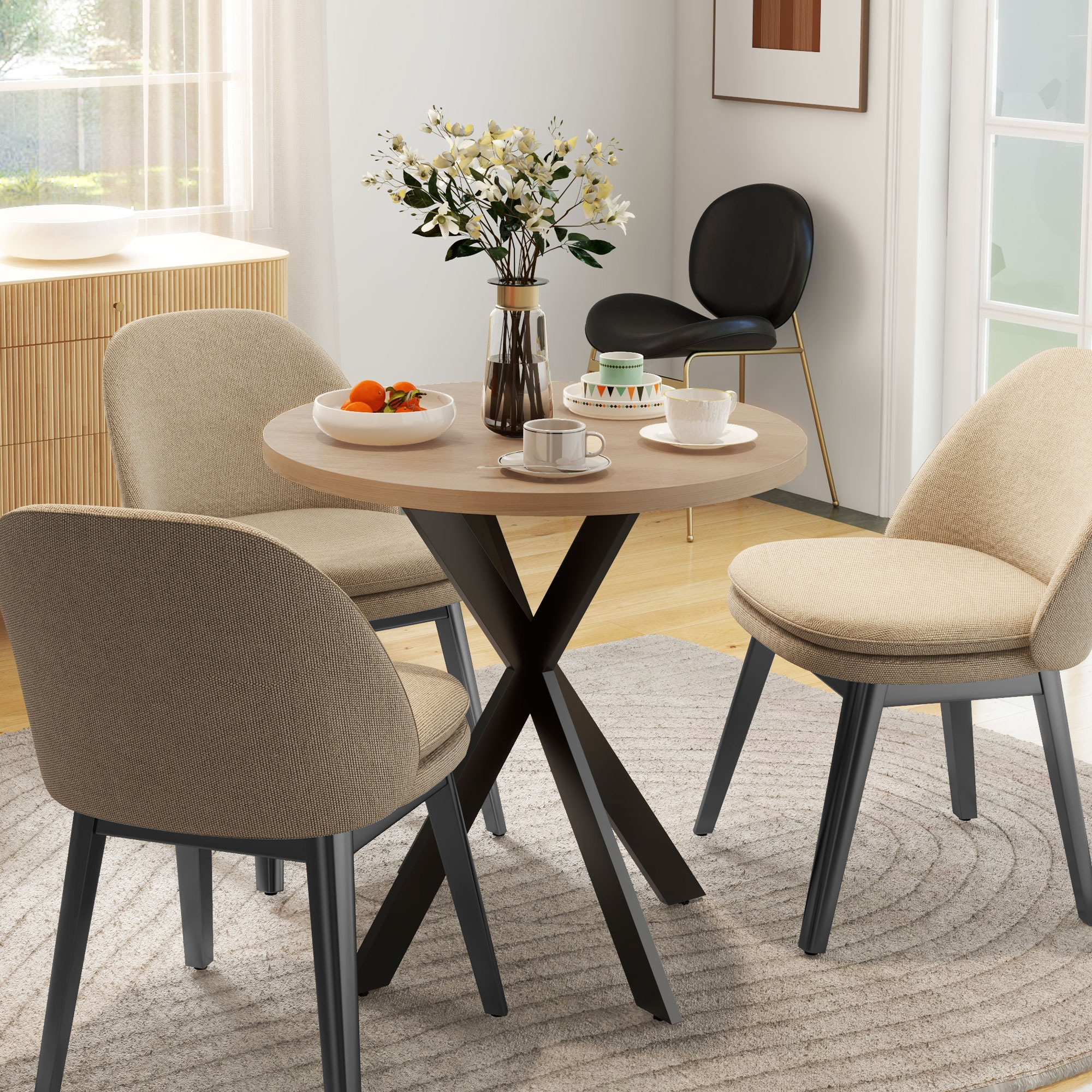 Esstisch 75 x 75 cm rund Küchentisch für 2-4 Personen modern Esszimmertisch mit Spinnenfuß Braun