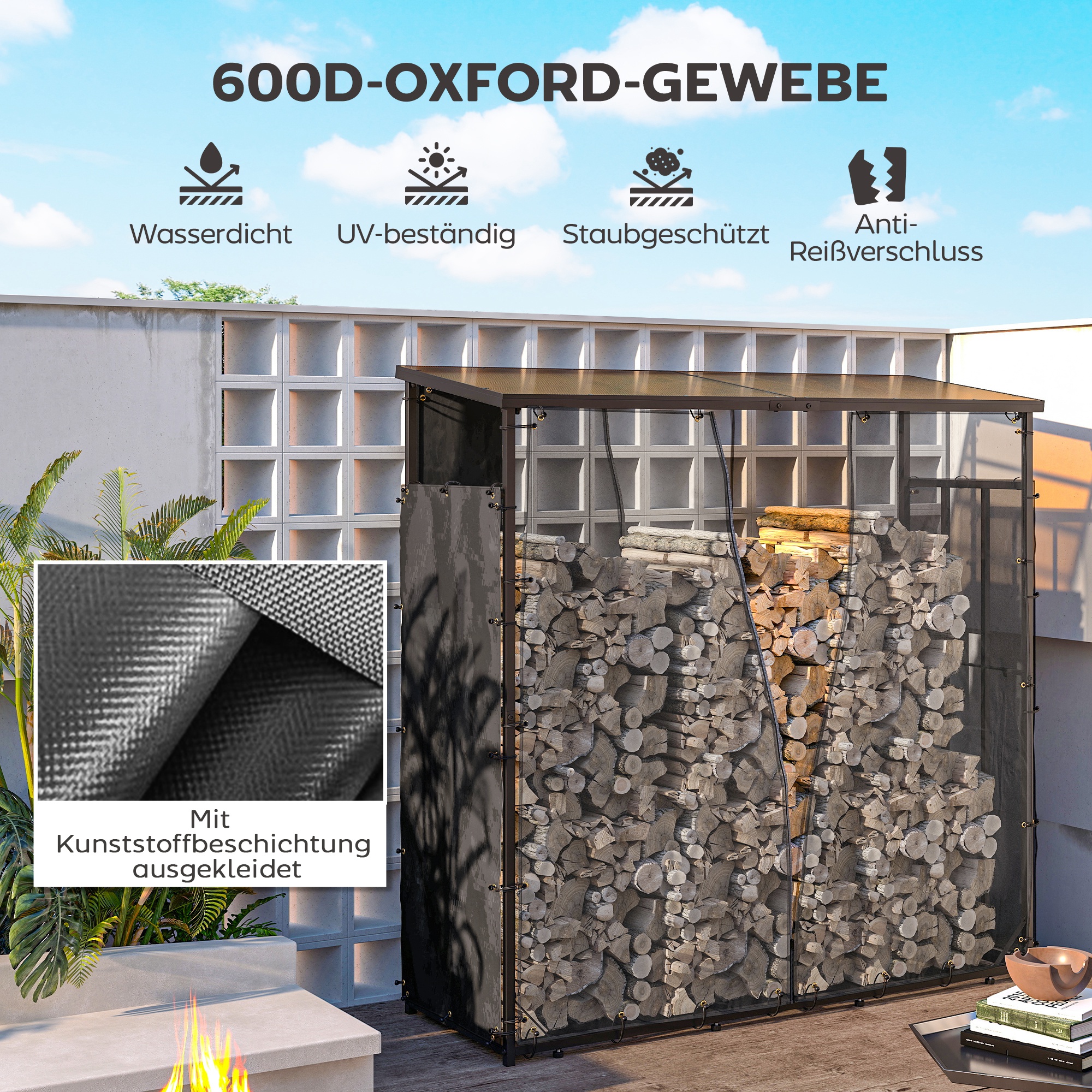 Abdeckung für Brennholzregal, 2er-Set, wetterfest & staubdicht, 148 x 62 cm, Schwarz